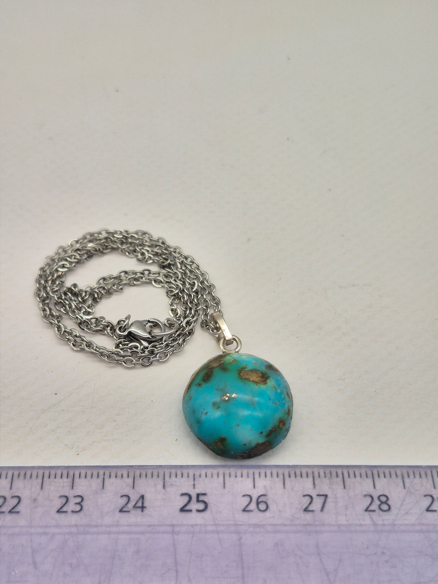Authentic Natural Turquoise Oval Pendant: Stailnless steel Chain, Healing Crystal