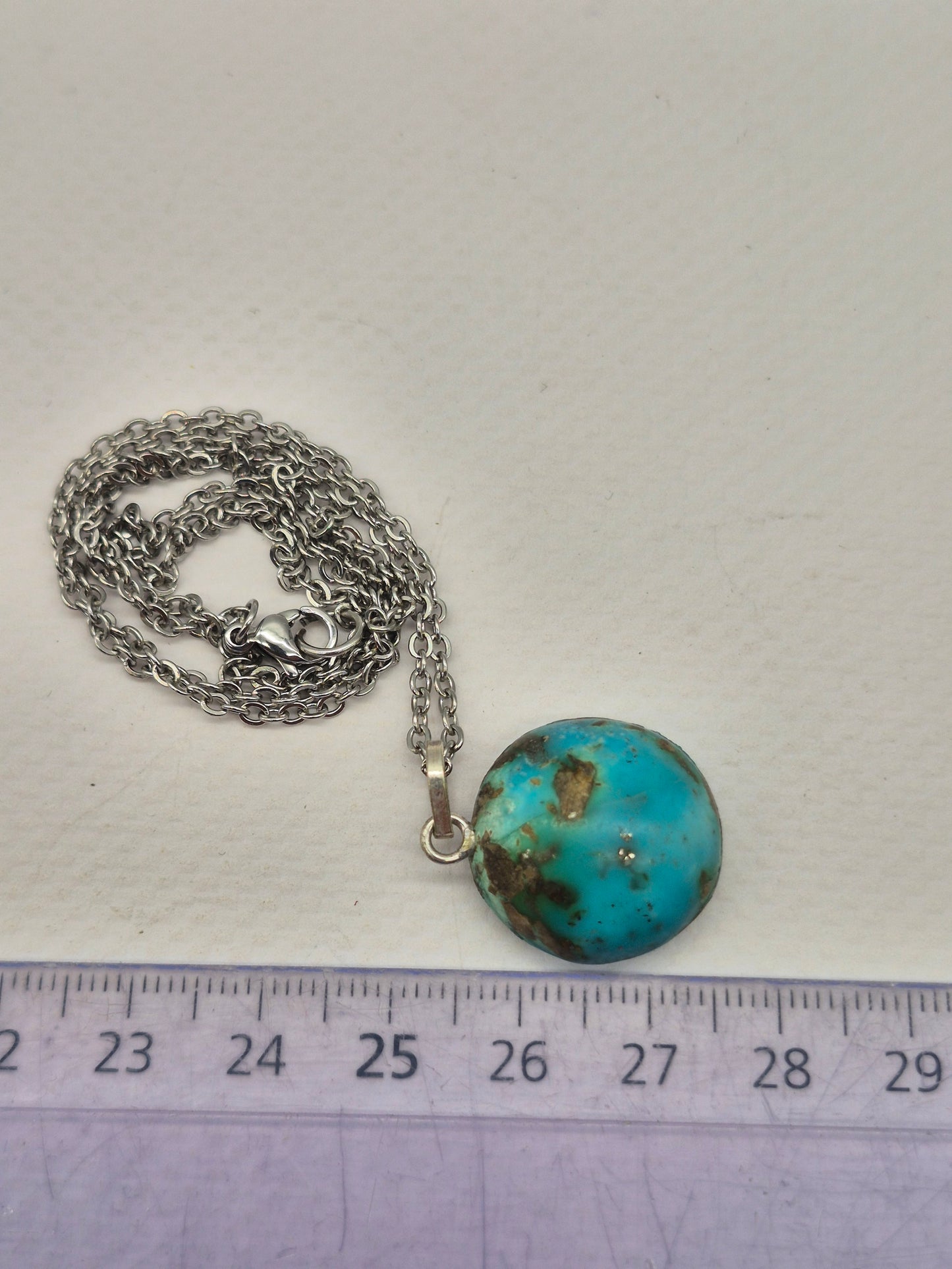 Authentic Natural Turquoise Oval Pendant: Stailnless steel Chain, Healing Crystal