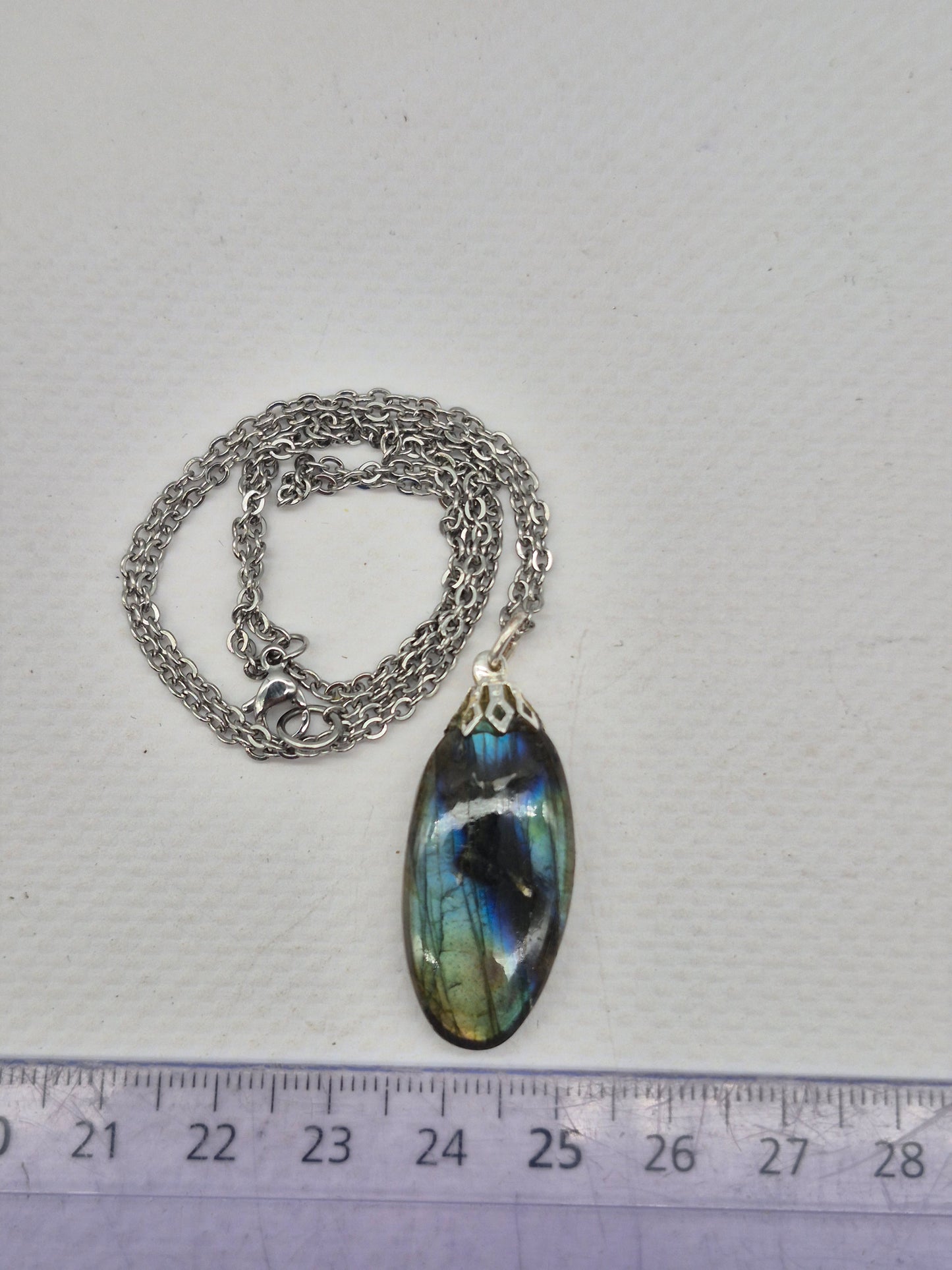 Labradorite Pendant Silver Hoop, Stailness steel Chain, Healing Crystal
