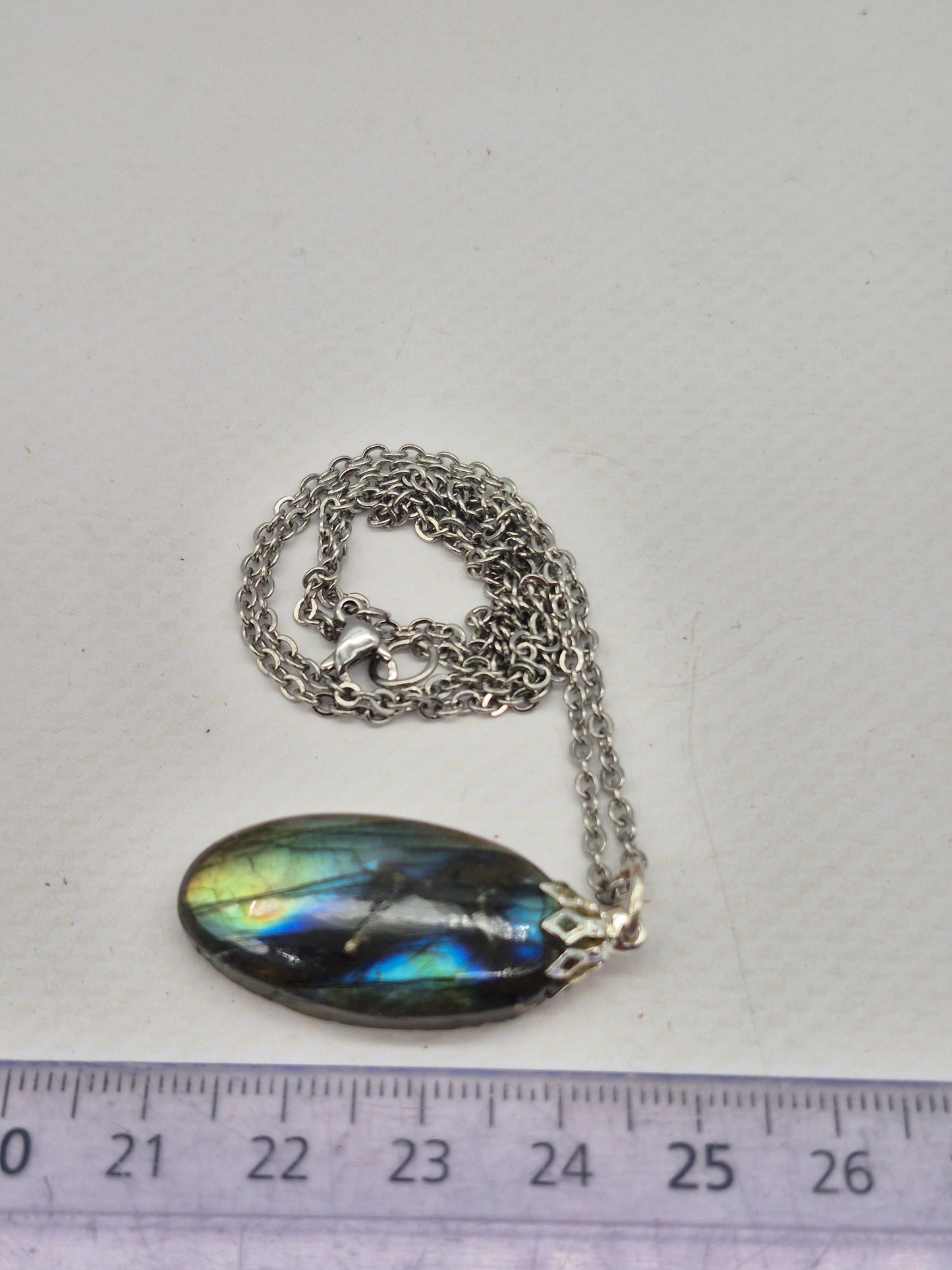 Labradorite Pendant Silver Hoop, Stailness steel Chain, Healing Crystal