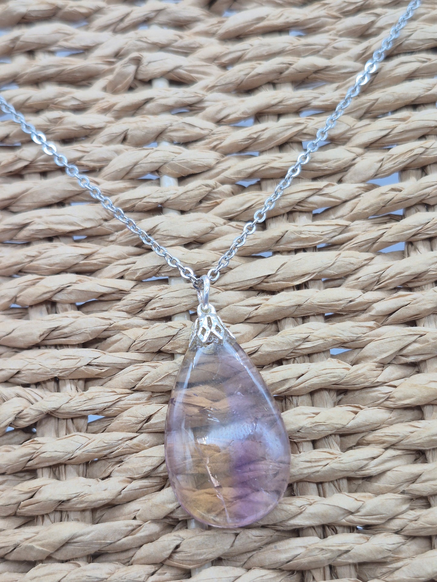 Ametrine Crystal Necklace Silver Hook 925  Stailnless steel Chain, Healing Crystal