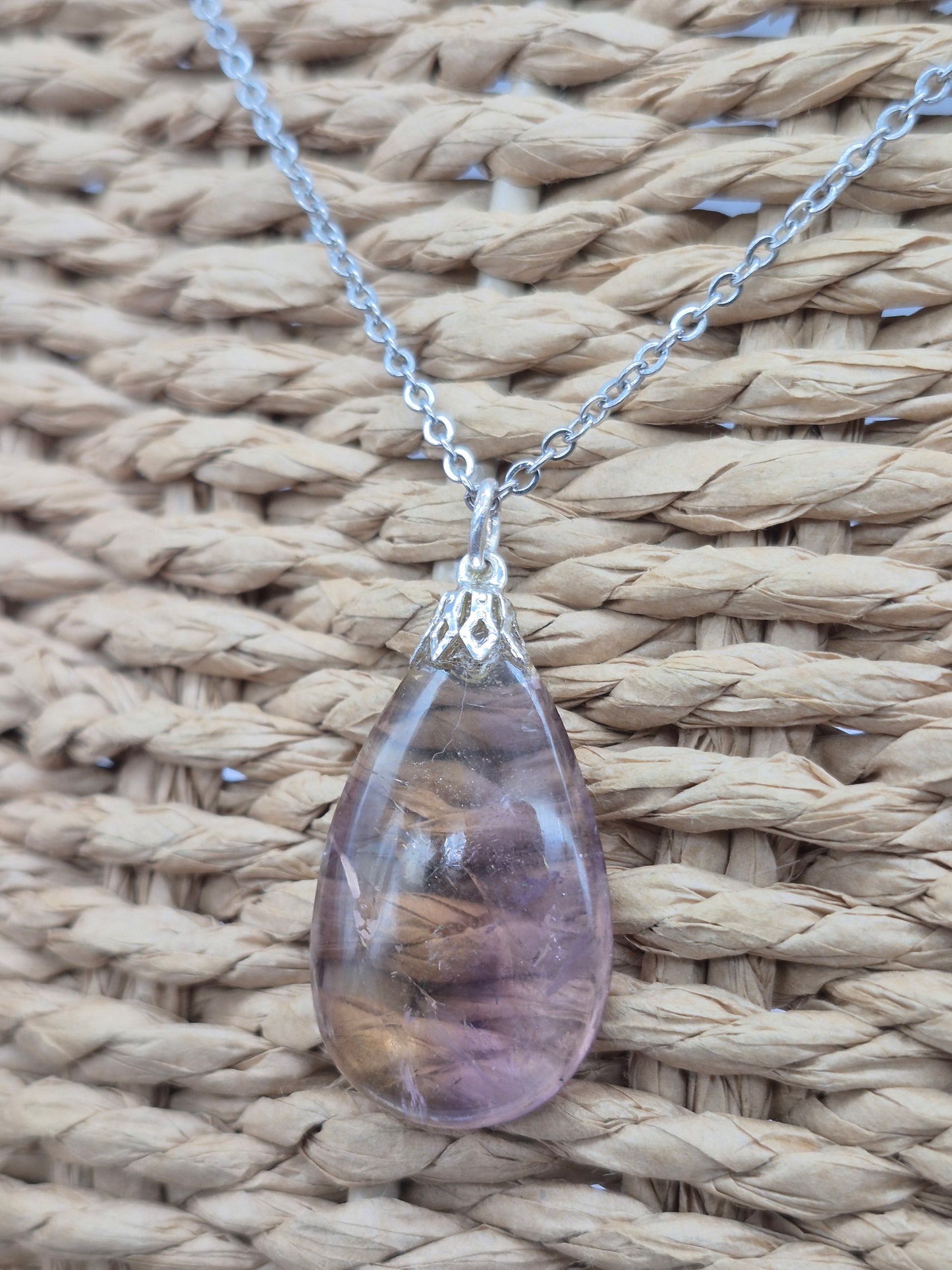 Ametrine Crystal Necklace Silver Hook 925  Stailnless steel Chain, Healing Crystal