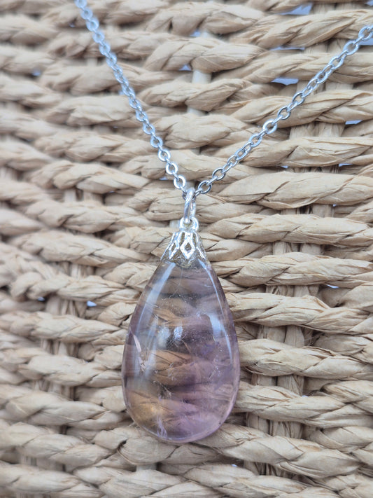 Ametrine Crystal Necklace Silver Hook 925  Stailnless steel Chain, Healing Crystal