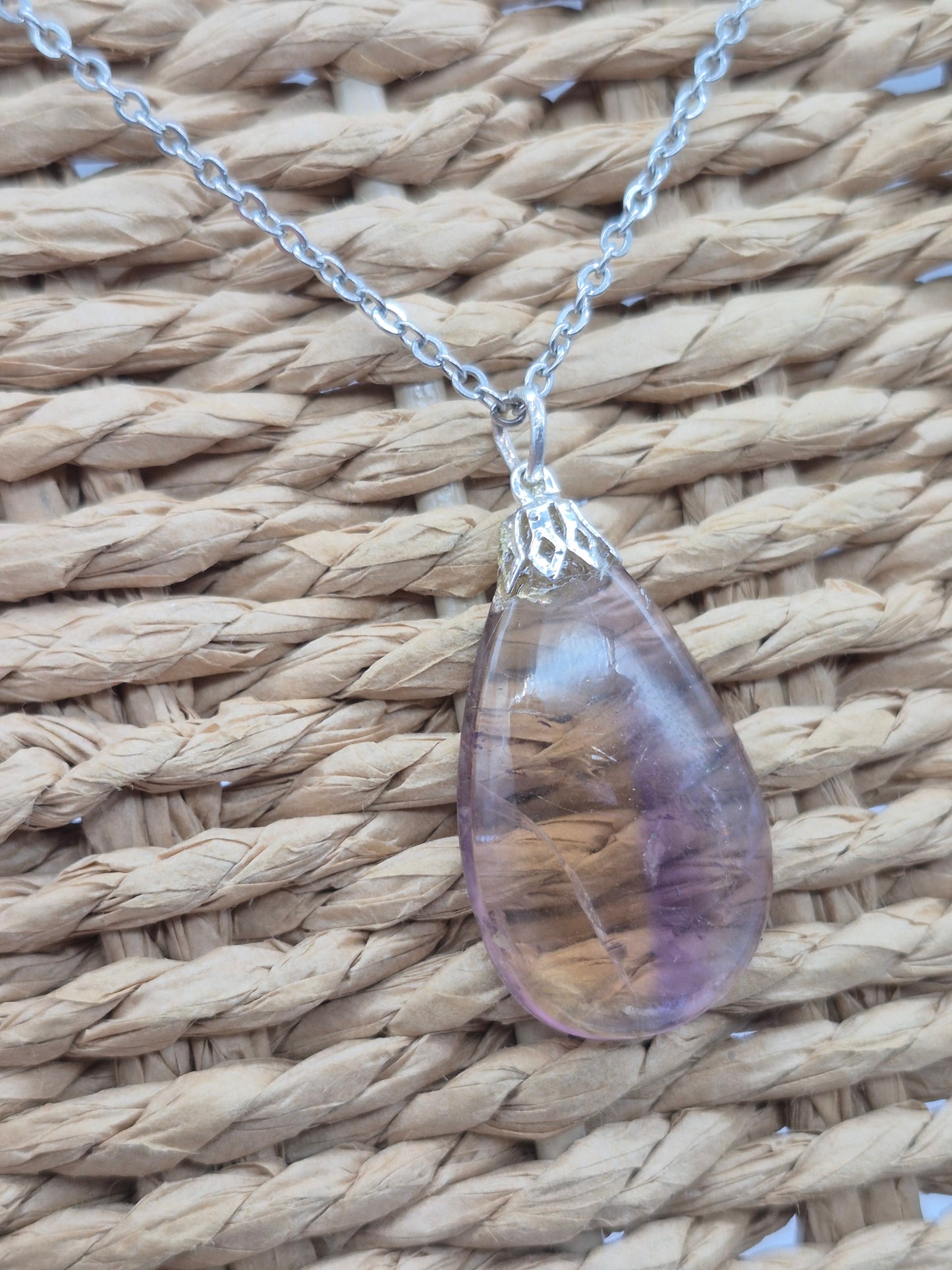 Ametrine Crystal Necklace Silver Hook 925  Stailnless steel Chain, Healing Crystal