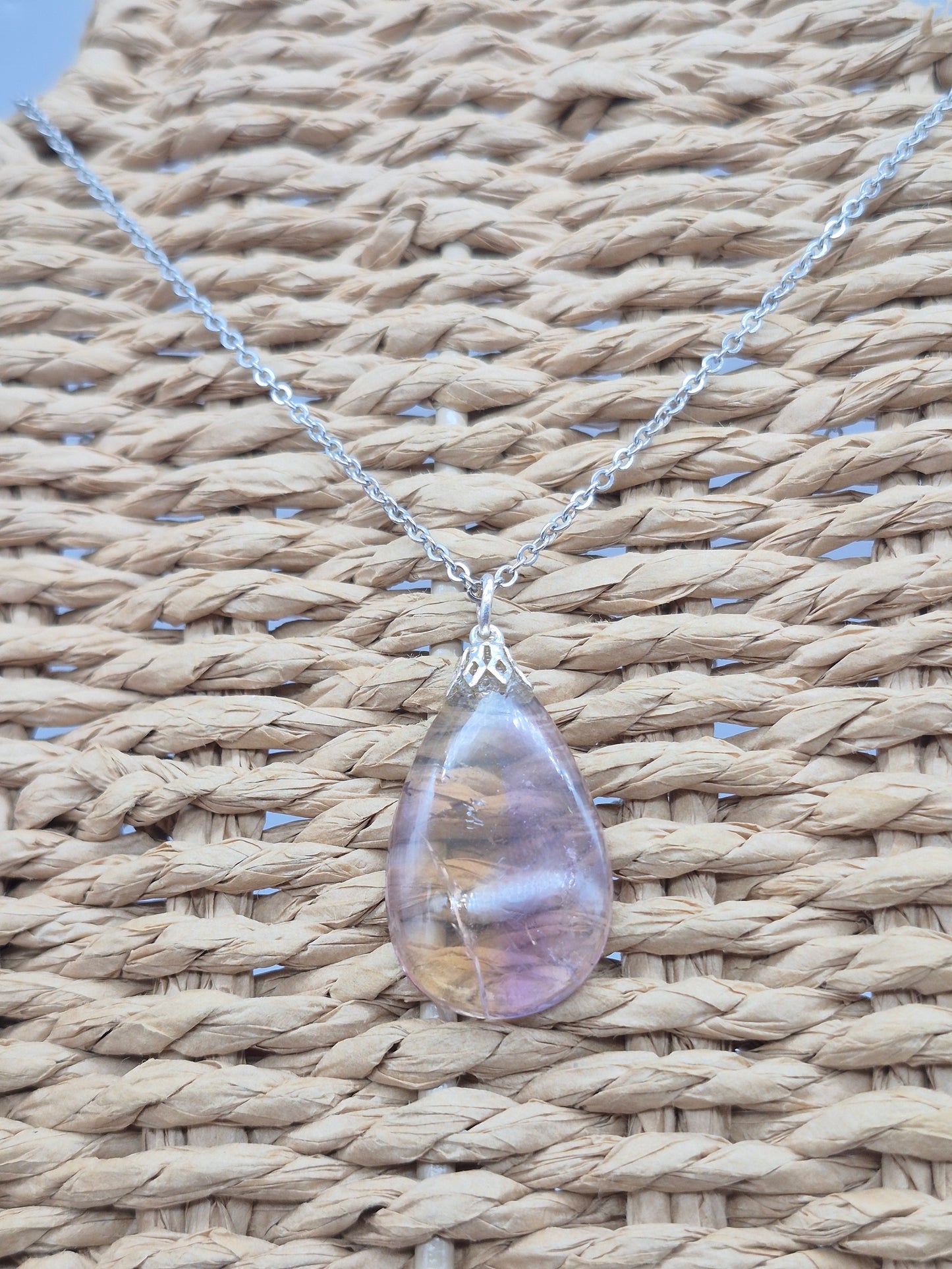 Ametrine Crystal Necklace Silver Hook 925  Stailnless steel Chain, Healing Crystal