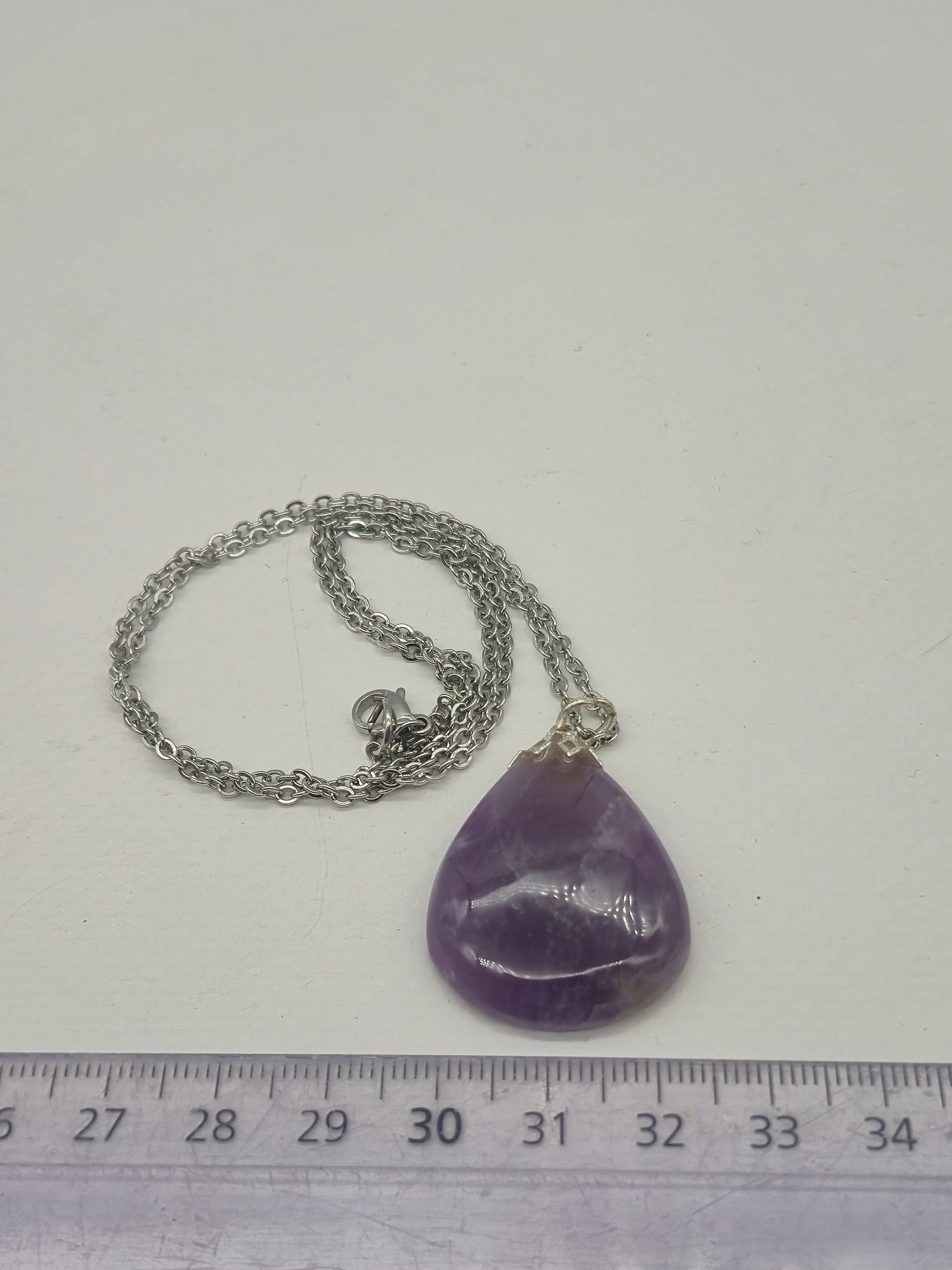 Amethyst Pendant Silver Hoop, Stailnless steel Chain, Healing Crystal