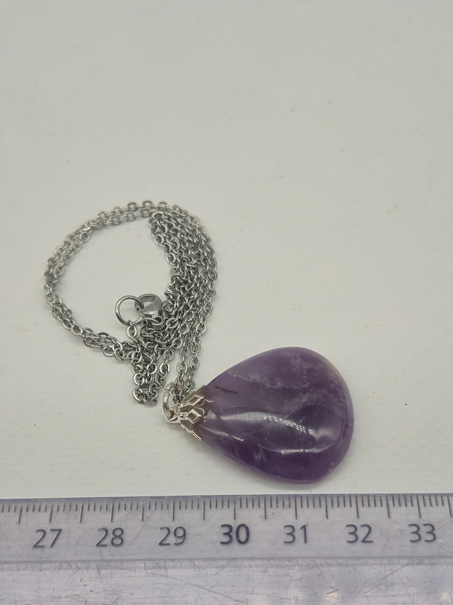 Amethyst Pendant Silver Hoop, Stailnless steel Chain, Healing Crystal