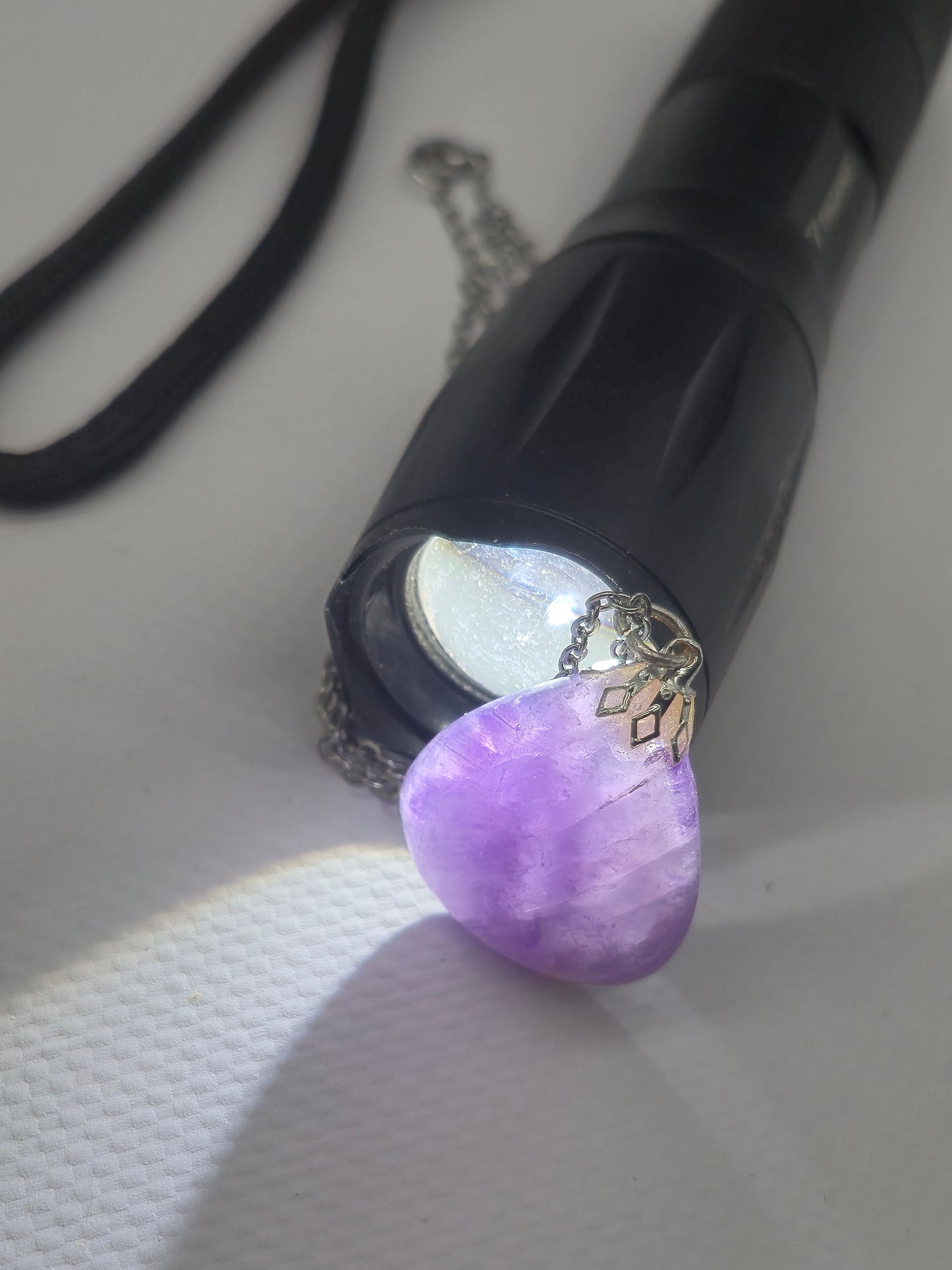 Amethyst Pendant Silver Hoop, Stailnless steel Chain, Healing Crystal