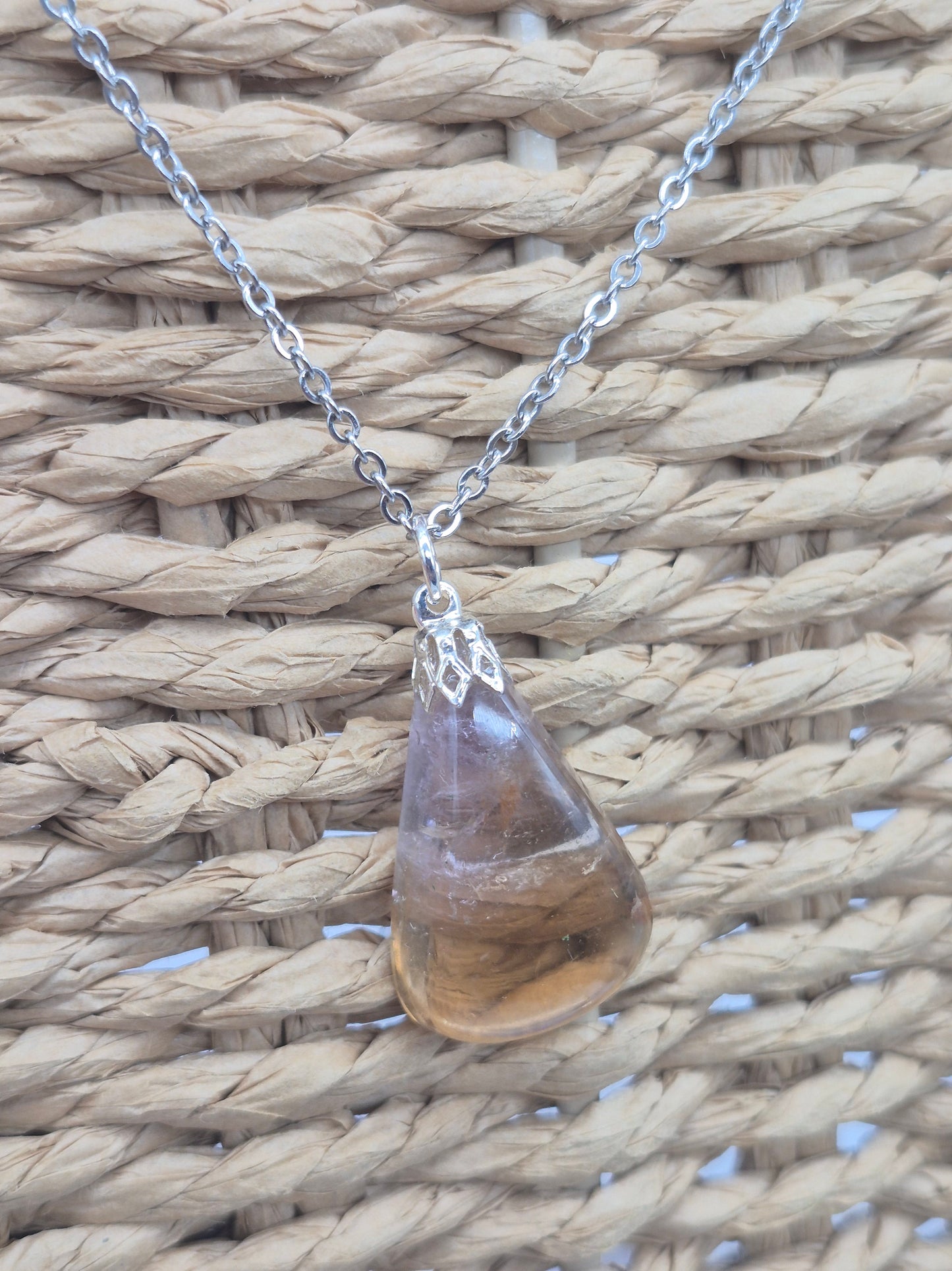 Ametrine Crystal Necklace Silver Hook Stailnless steel Chain, Healing Crystal