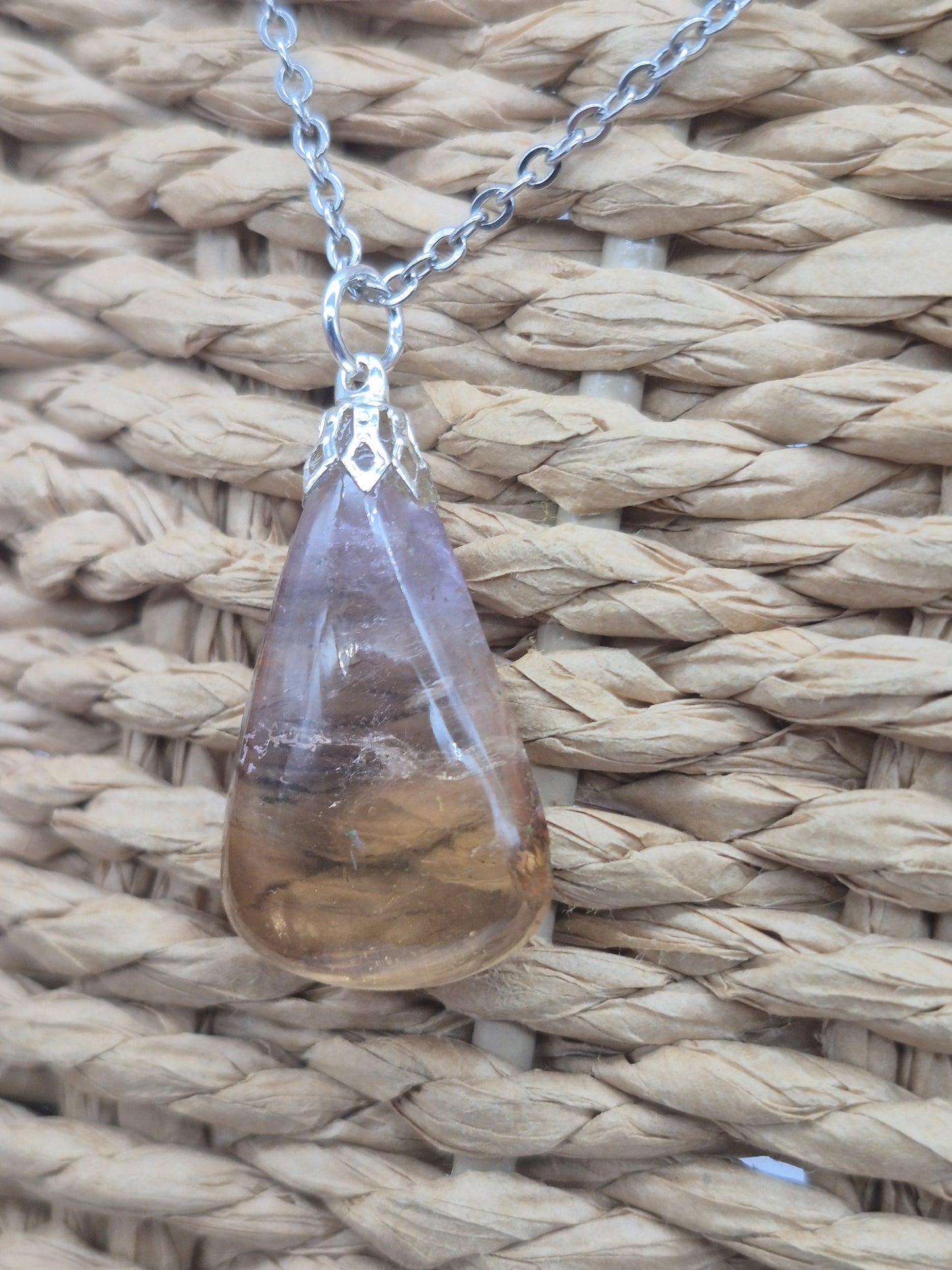 Ametrine Crystal Necklace Silver Hook Stailnless steel Chain, Healing Crystal