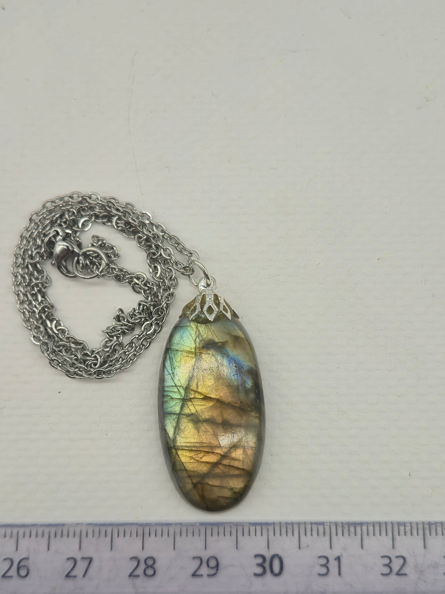 Labradorite Pendant Silver Hoop, Stailness steel Chain, Healing Crystal