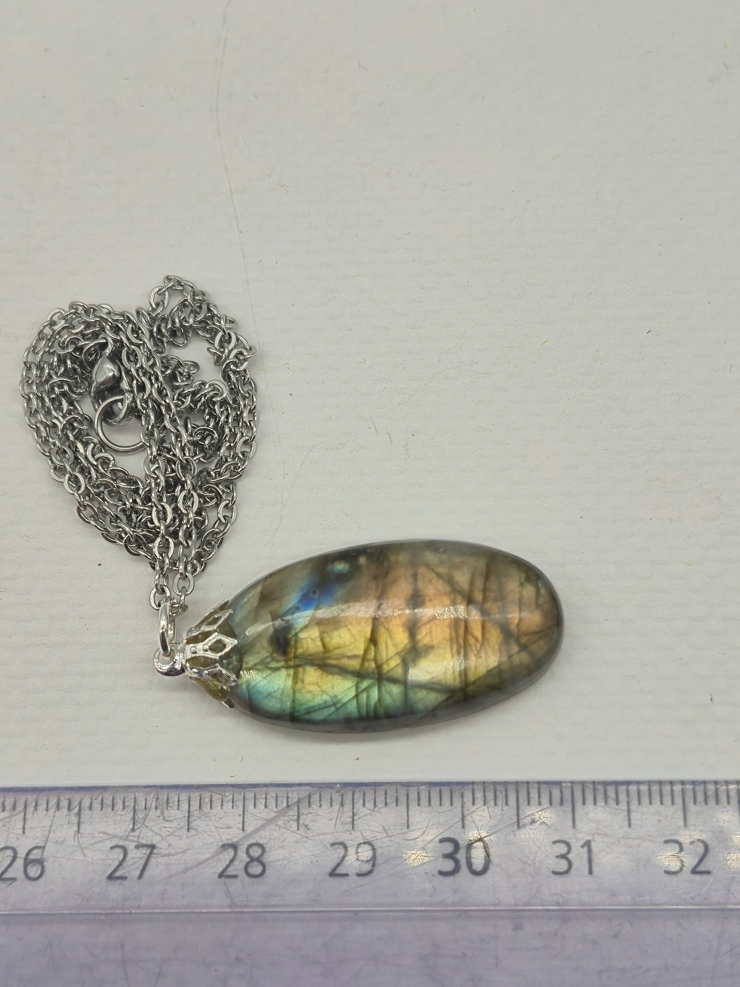 Labradorite Pendant Silver Hoop, Stailness steel Chain, Healing Crystal