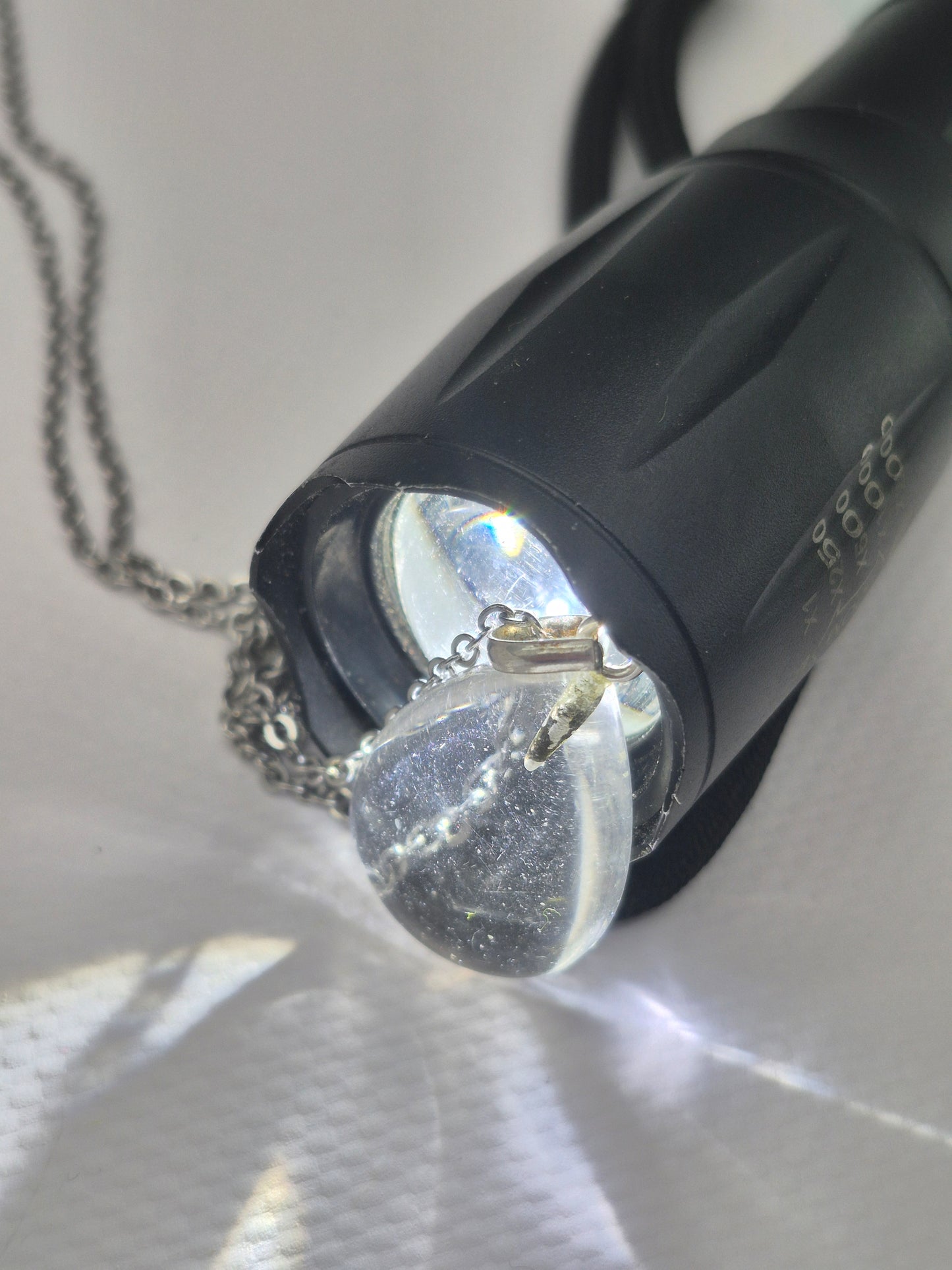 Clear Quartz Necklace Square Shaped Silver Hoop, Stailnless steel Chain, Healing Crystal