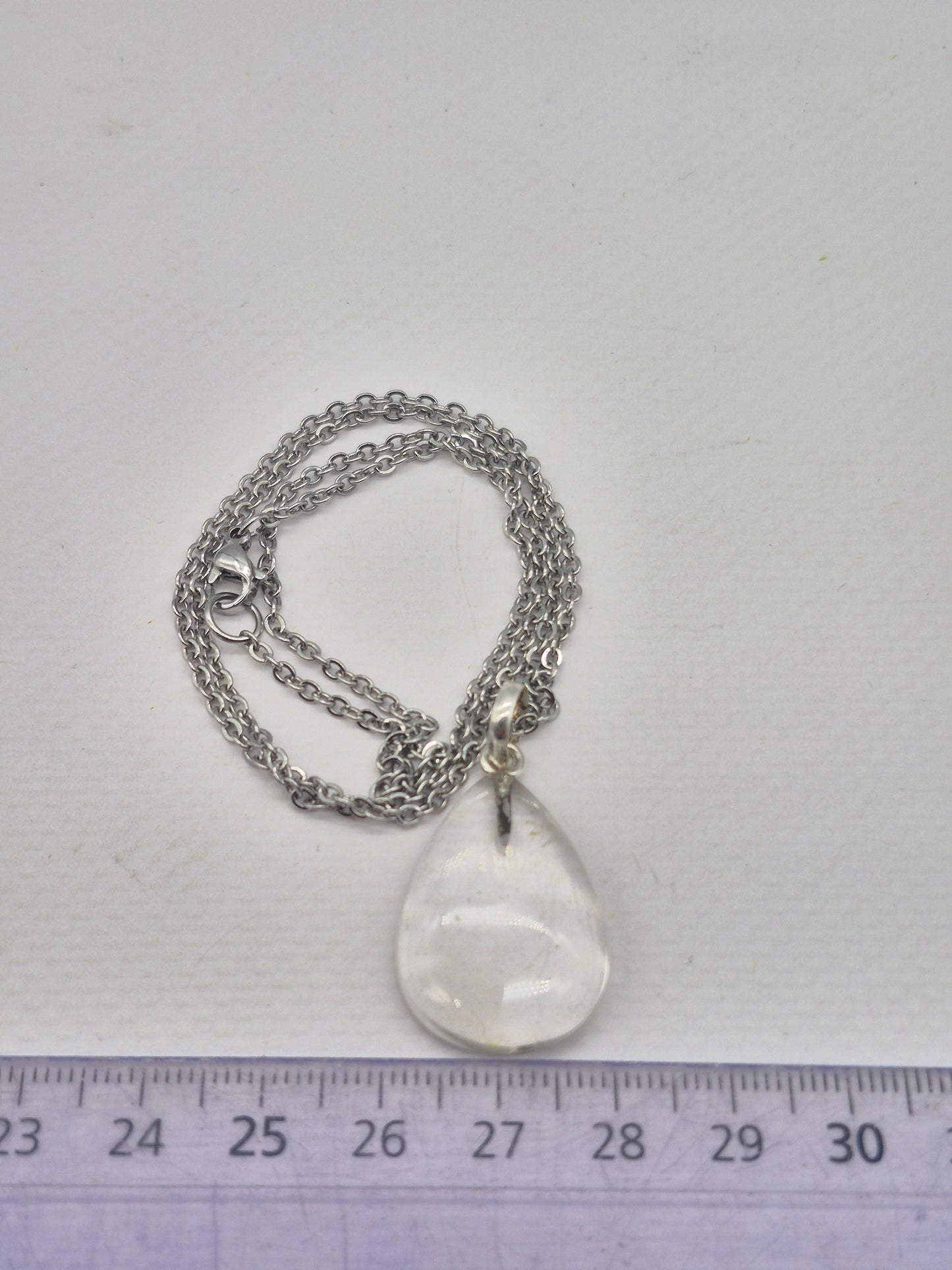 Clear Quartz Necklace Square Shaped Silver Hoop, Stailnless steel Chain, Healing Crystal