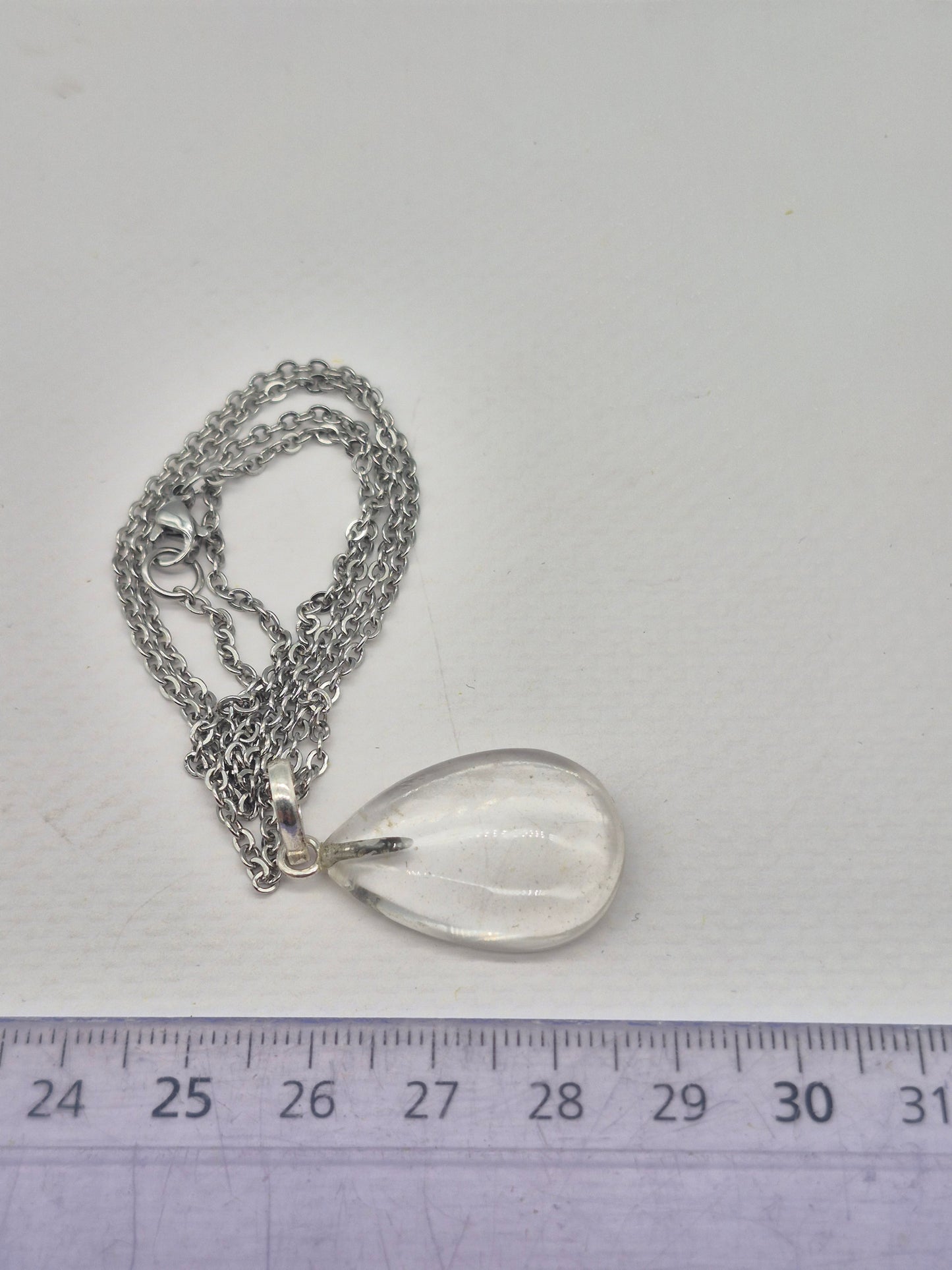 Clear Quartz Necklace Square Shaped Silver Hoop, Stailnless steel Chain, Healing Crystal