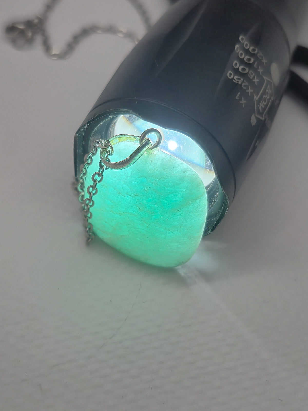Amazonite Square Crystal Necklace: Minimalist Gemstone Chain pendant with Silver Hoop and Steel Chain