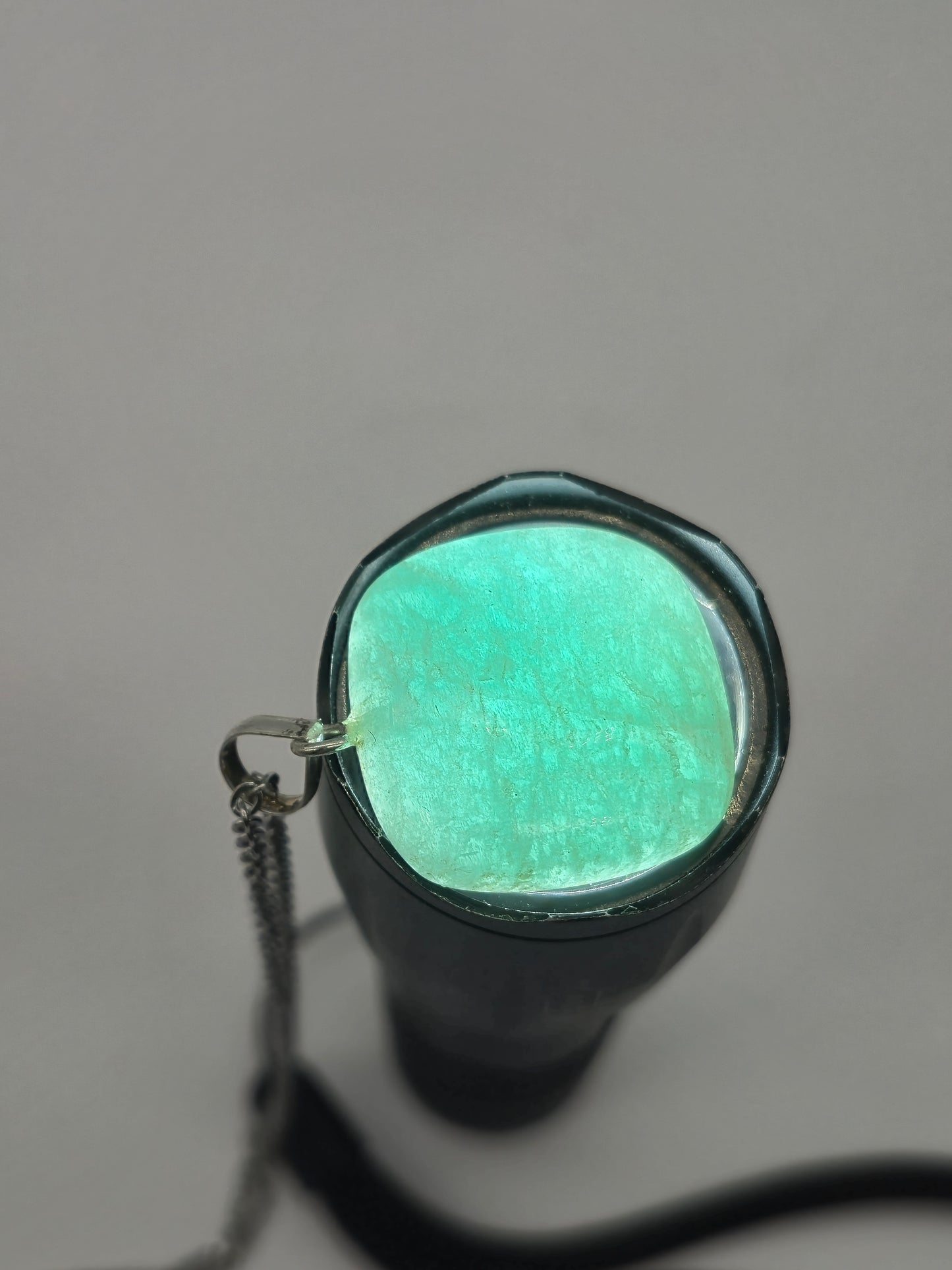 Amazonite Square Crystal Necklace: Minimalist Gemstone Chain pendant with Silver Hoop and Steel Chain