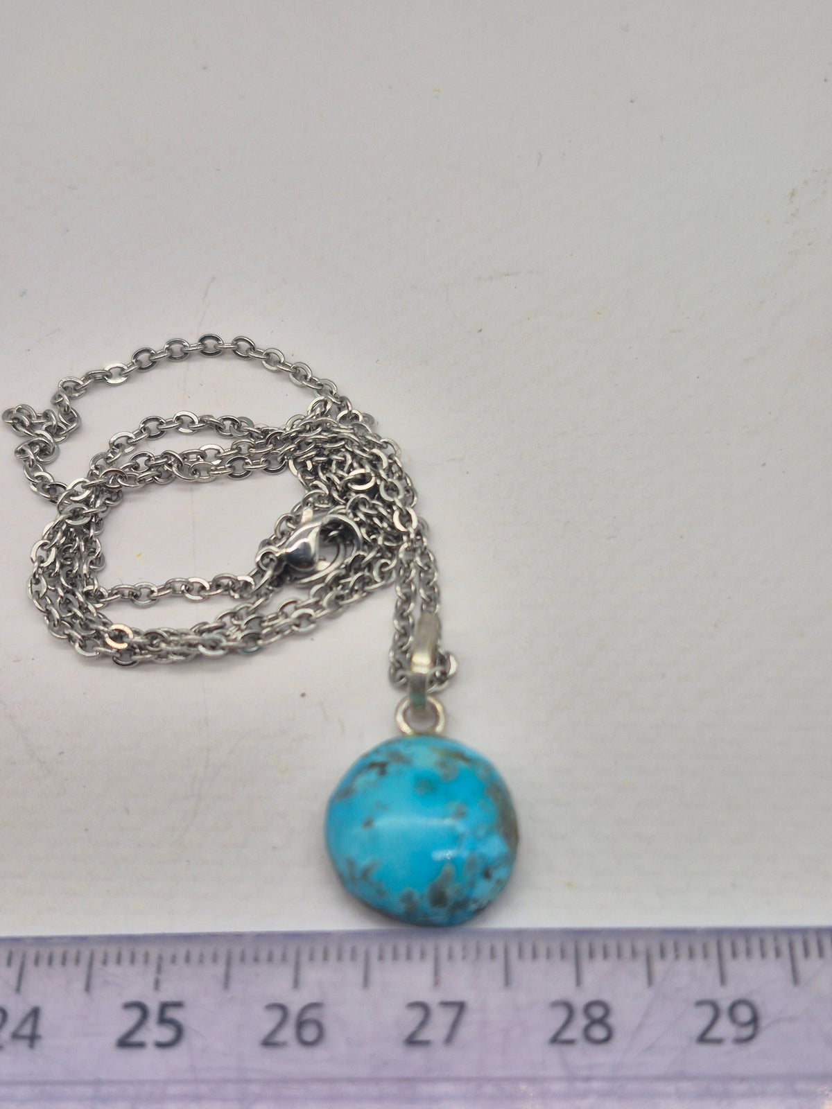 Authentic Natural Turquoise Round Pendant: Stailnless steel Chain, Healing Crystal