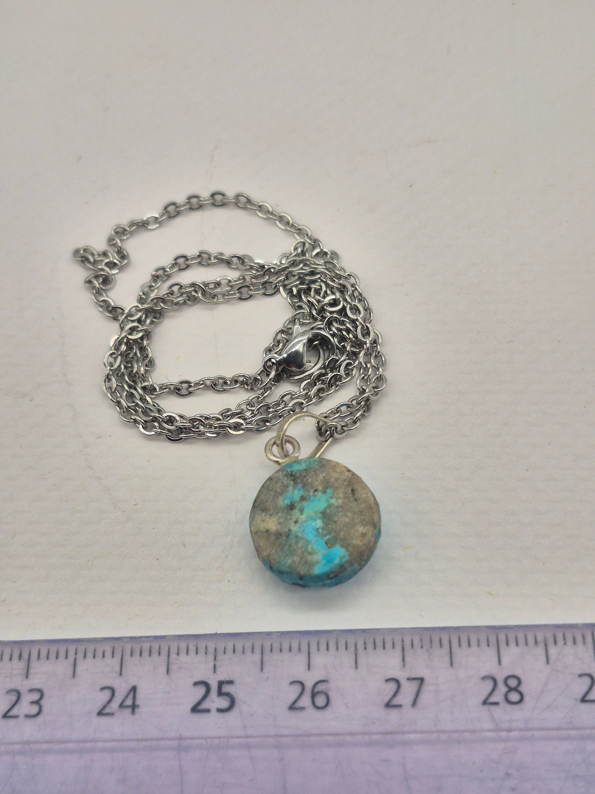 Authentic Natural Turquoise Round Pendant: Stailnless steel Chain, Healing Crystal
