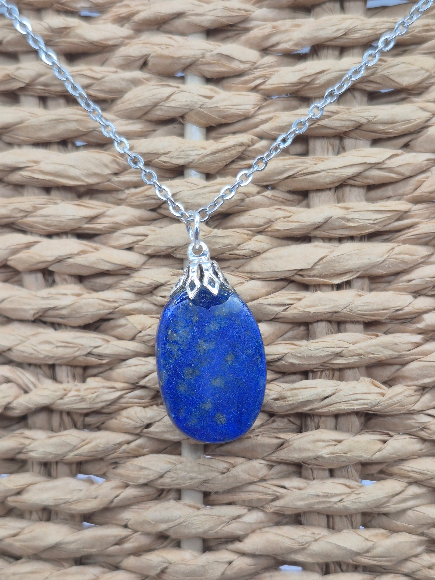 Lapi Lazuli Crystal Necklace, Lapis Lazuli Pendant Silver Hoop