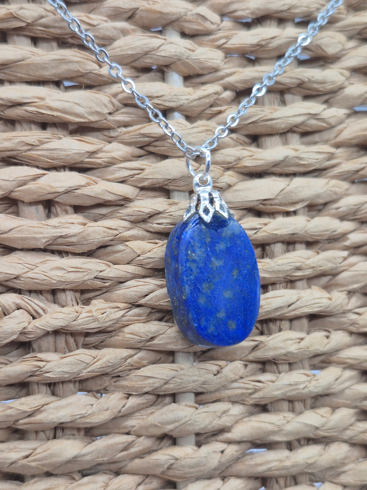 Lapi Lazuli Crystal Necklace, Lapis Lazuli Pendant Silver Hoop