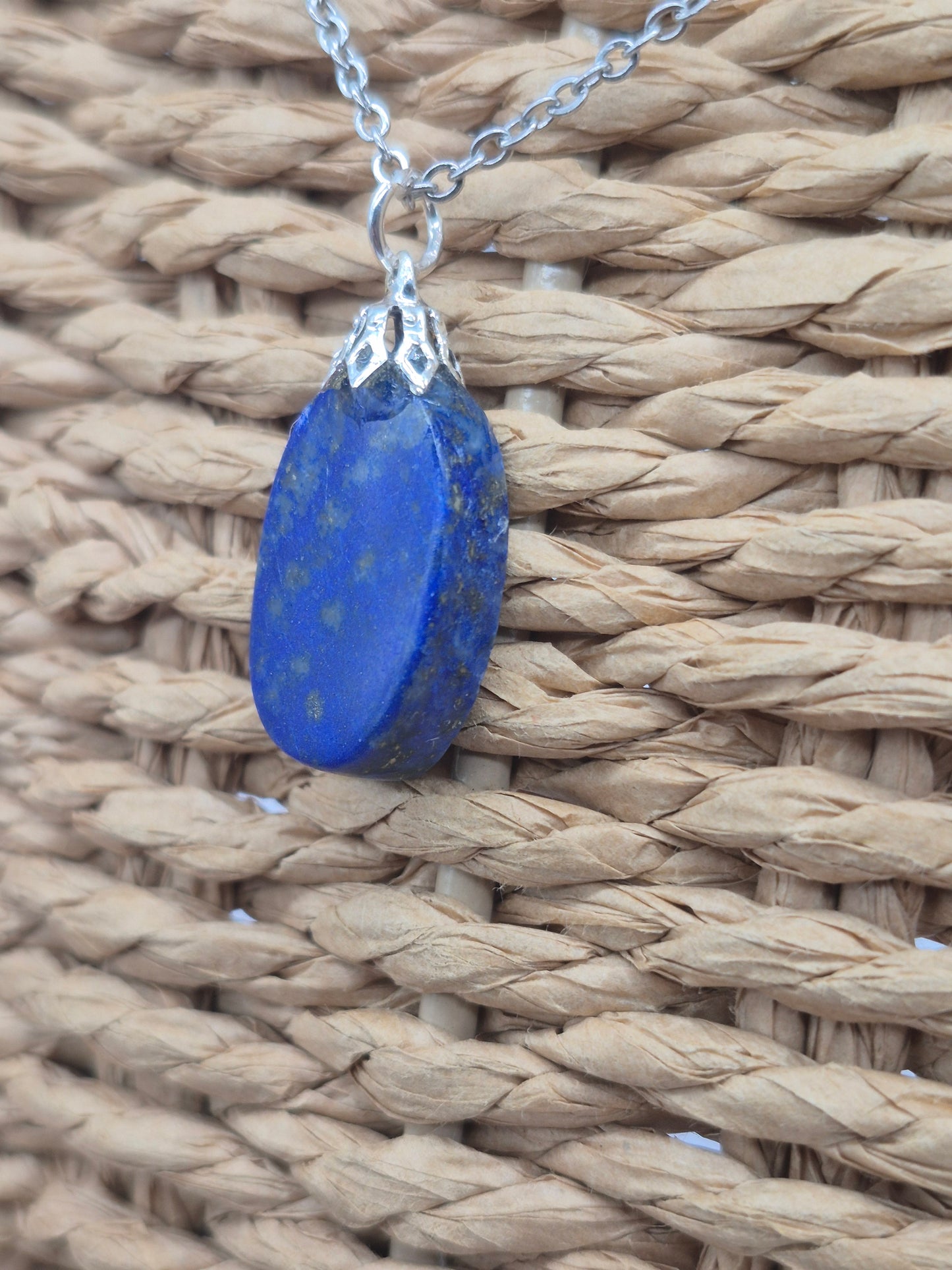 Lapi Lazuli Crystal Necklace, Lapis Lazuli Pendant Silver Hoop