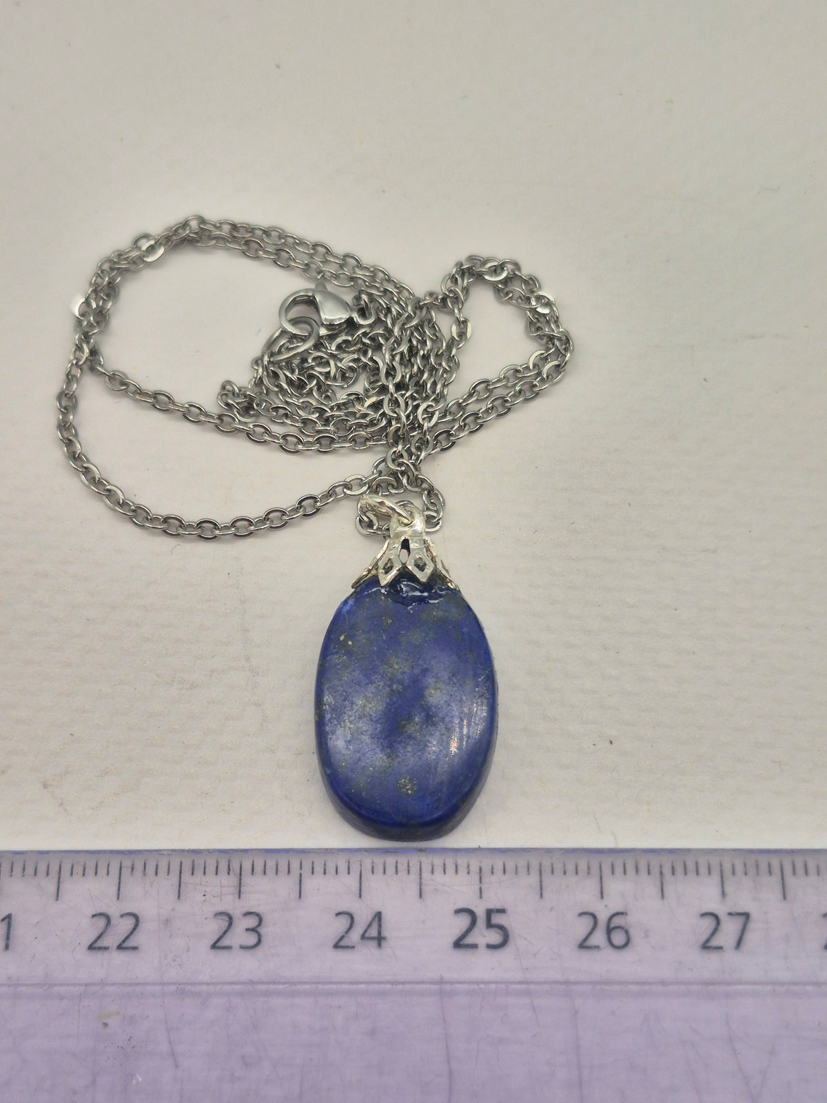 Lapi Lazuli Crystal Necklace, Lapis Lazuli Pendant Silver Hoop