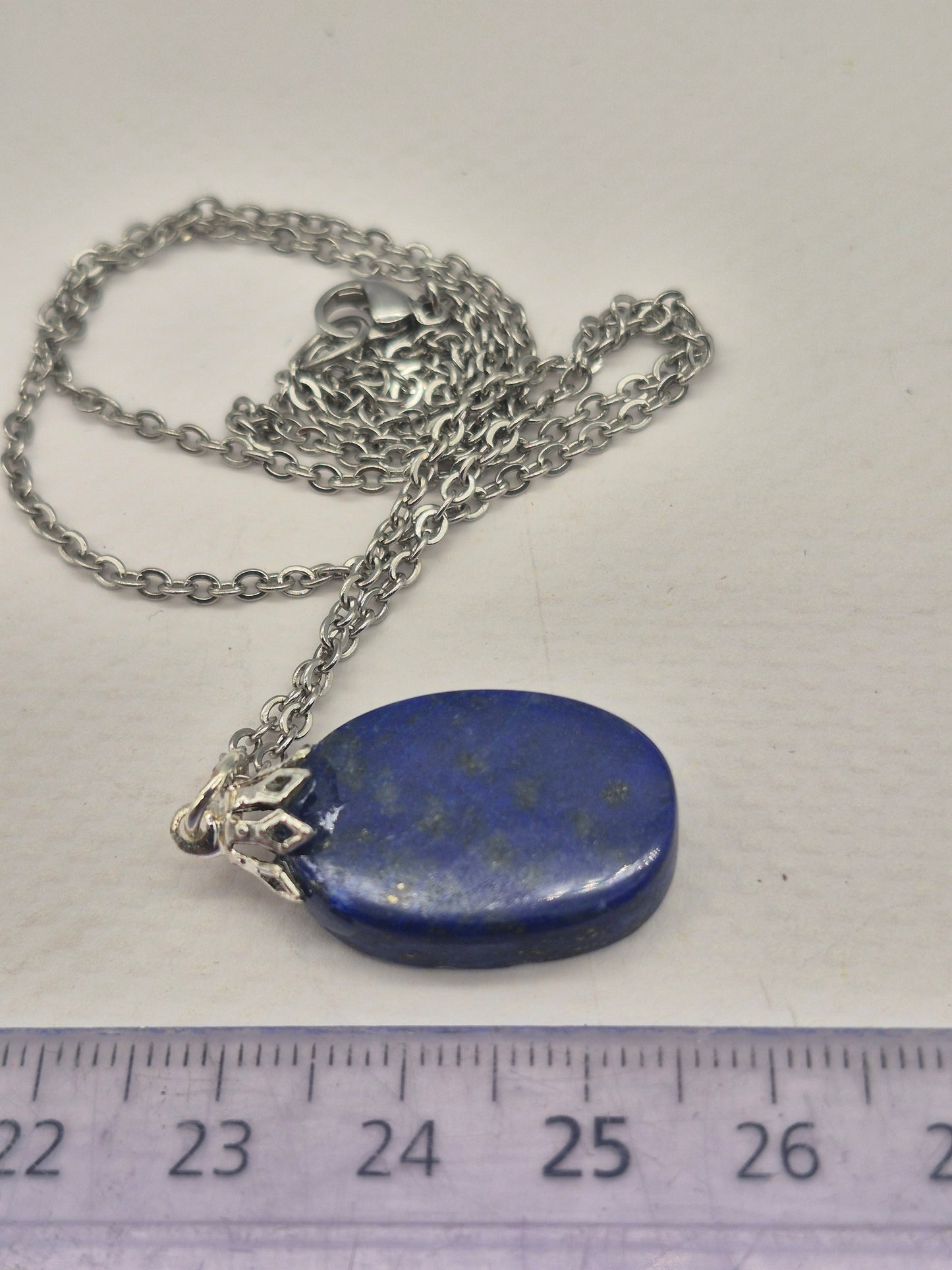 Lapi Lazuli Crystal Necklace, Lapis Lazuli Pendant Silver Hoop