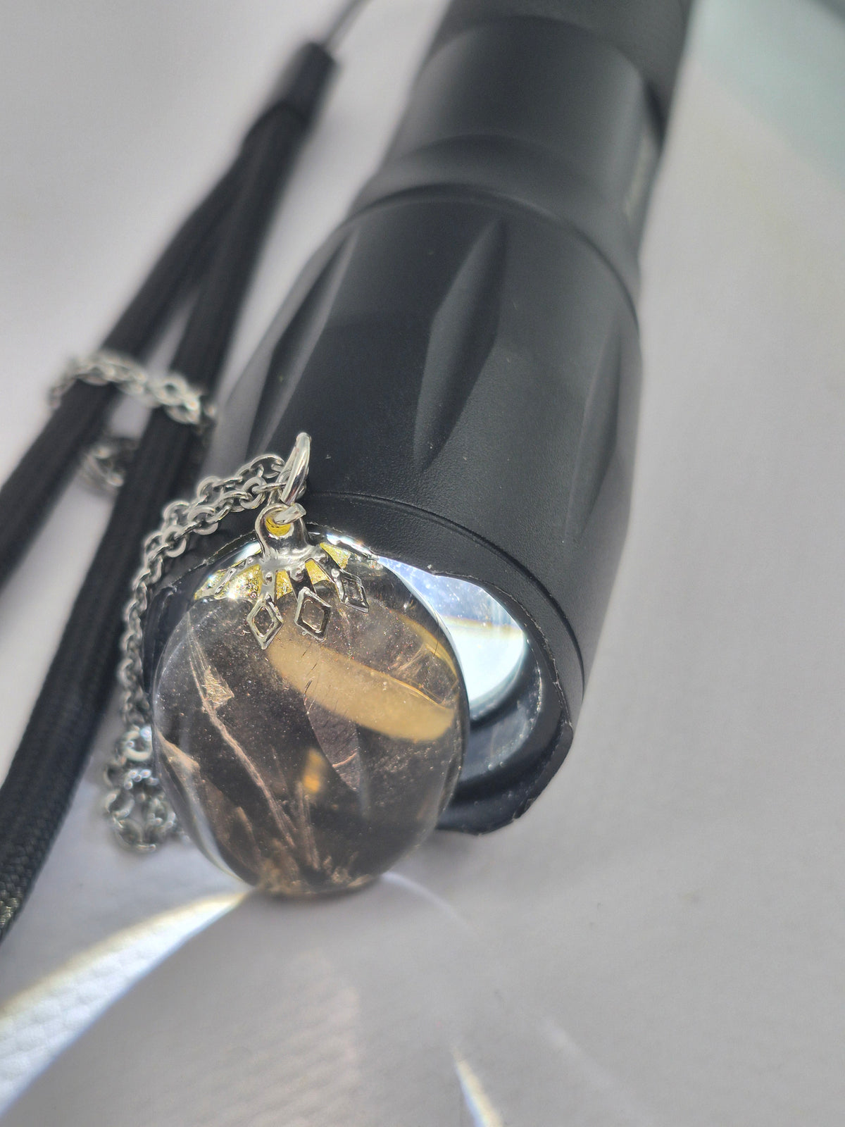 Smoked Quartz Oval Shaped Silver Hoop, Stailnless steel Chain, Healing Crystal