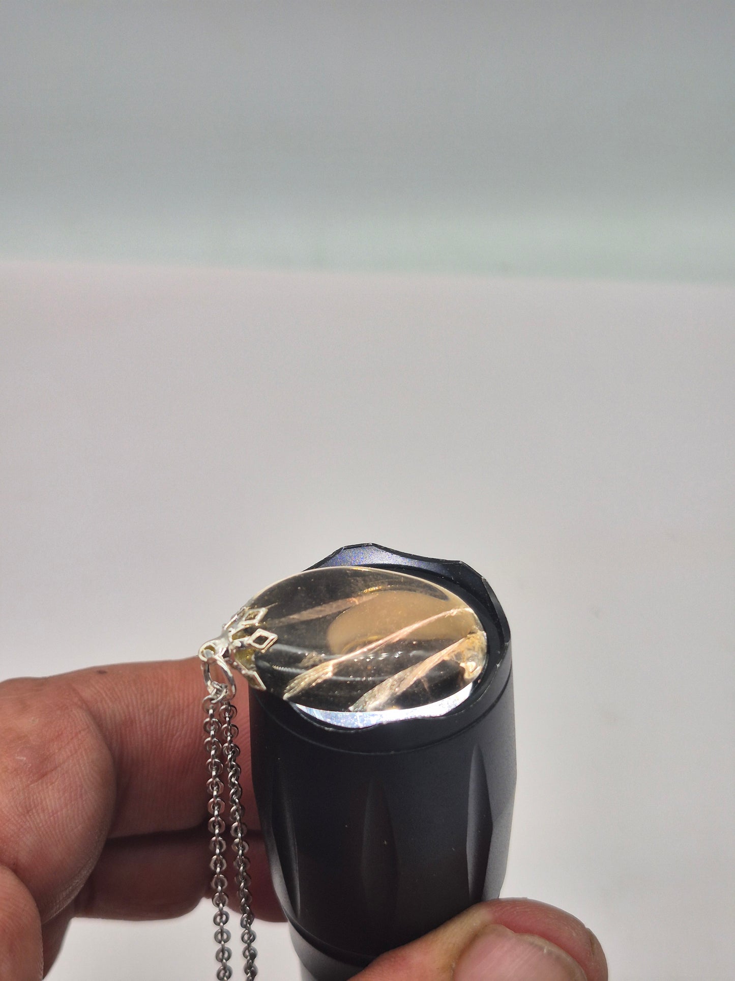 Smoked Quartz Oval Shaped Silver Hoop, Stailnless steel Chain, Healing Crystal