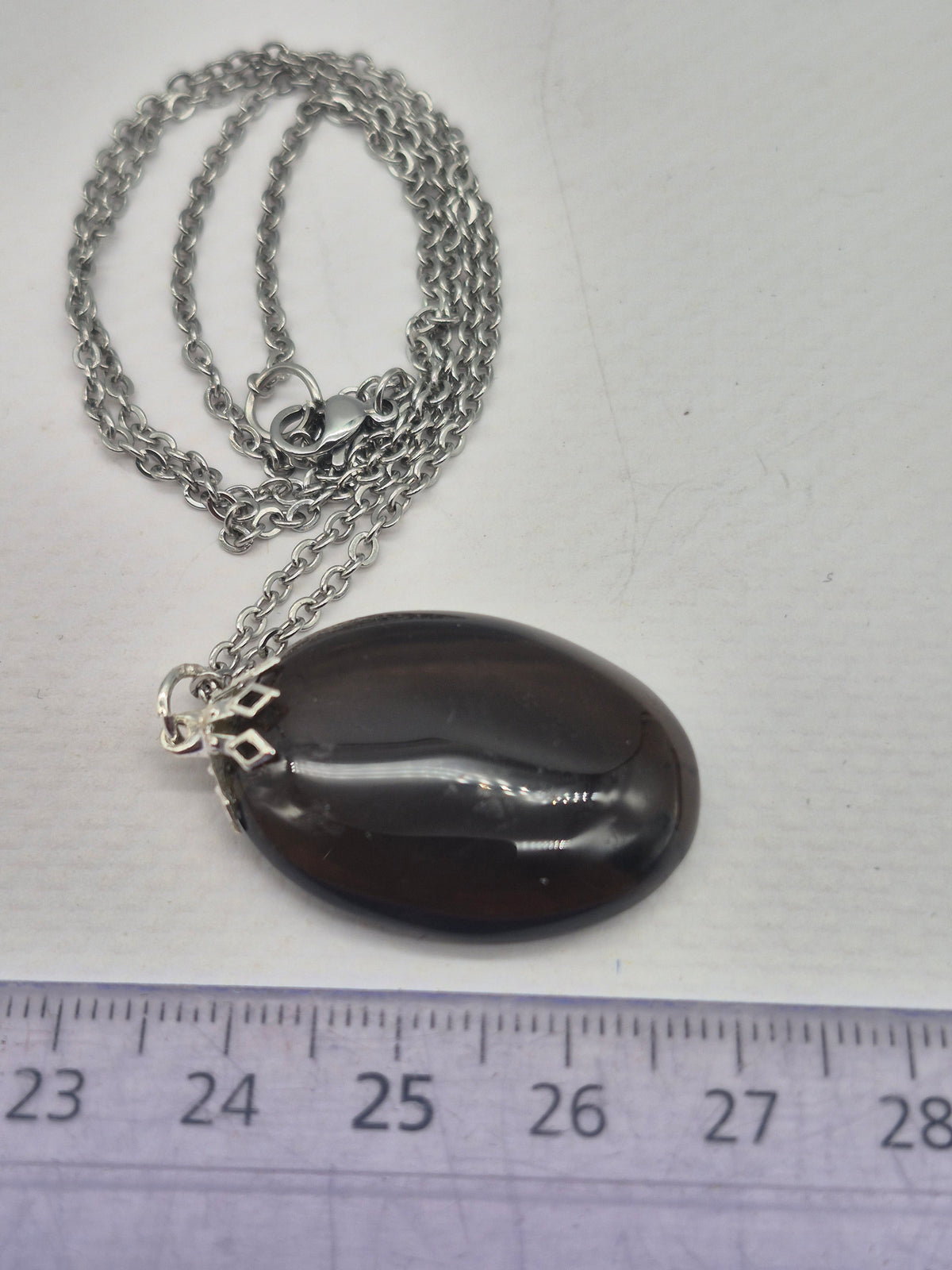 Smoked Quartz Oval Shaped Silver Hoop, Stailnless steel Chain, Healing Crystal