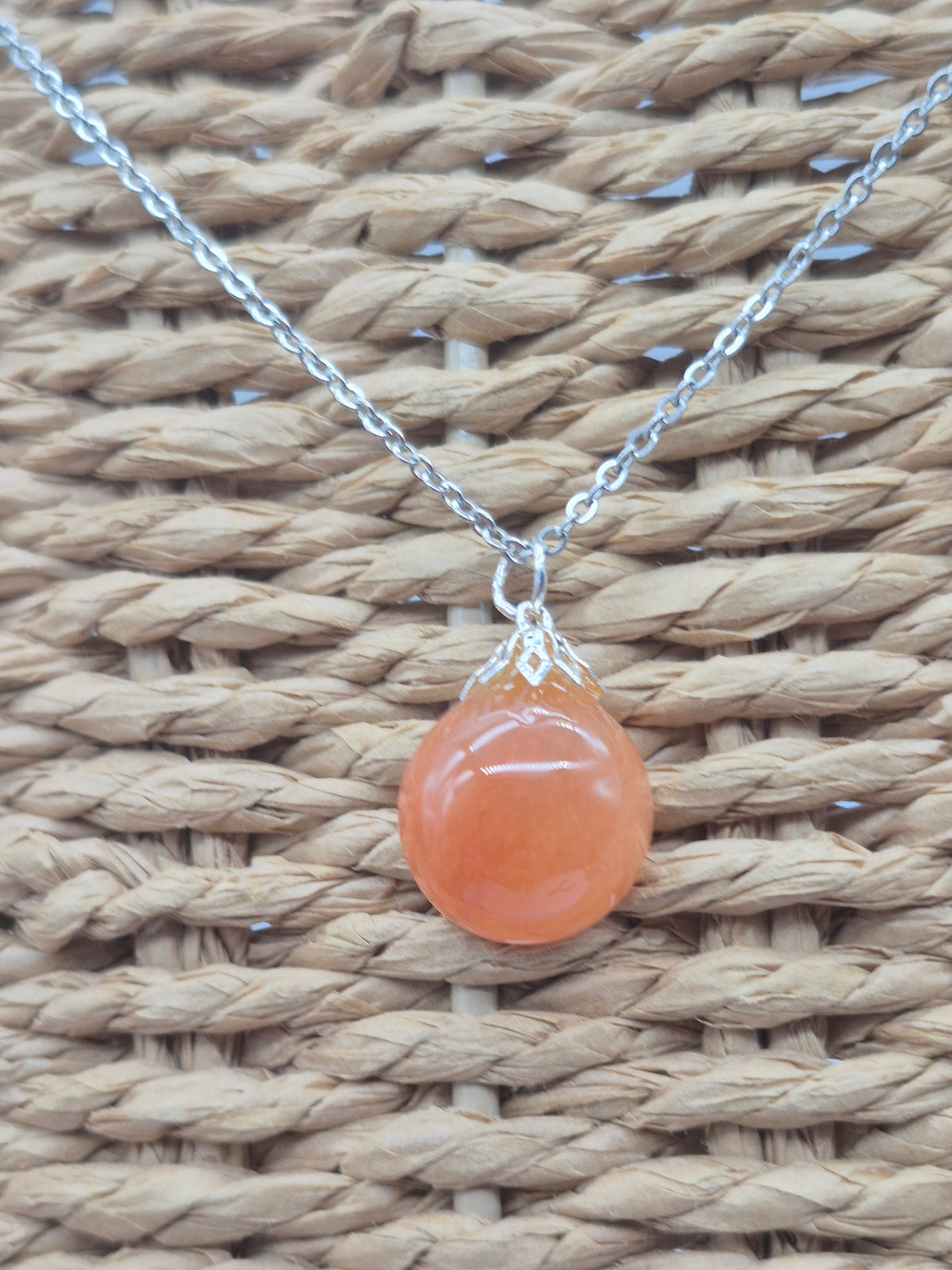 Carnelian Round Crystal Necklace with Silver Hook, Stailnless steel Chain, Healing Crystal