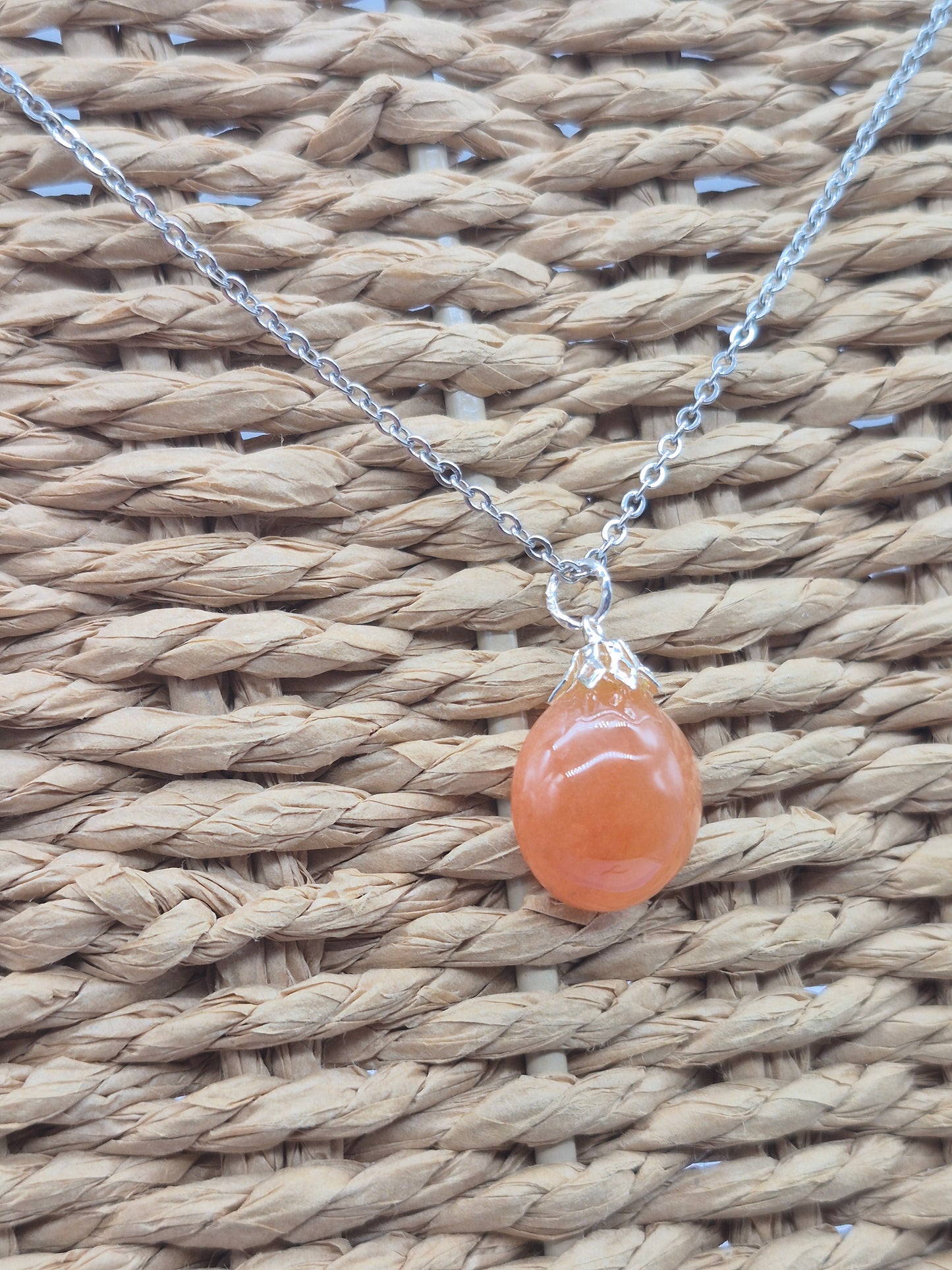 Carnelian Round Crystal Necklace with Silver Hook, Stailnless steel Chain, Healing Crystal