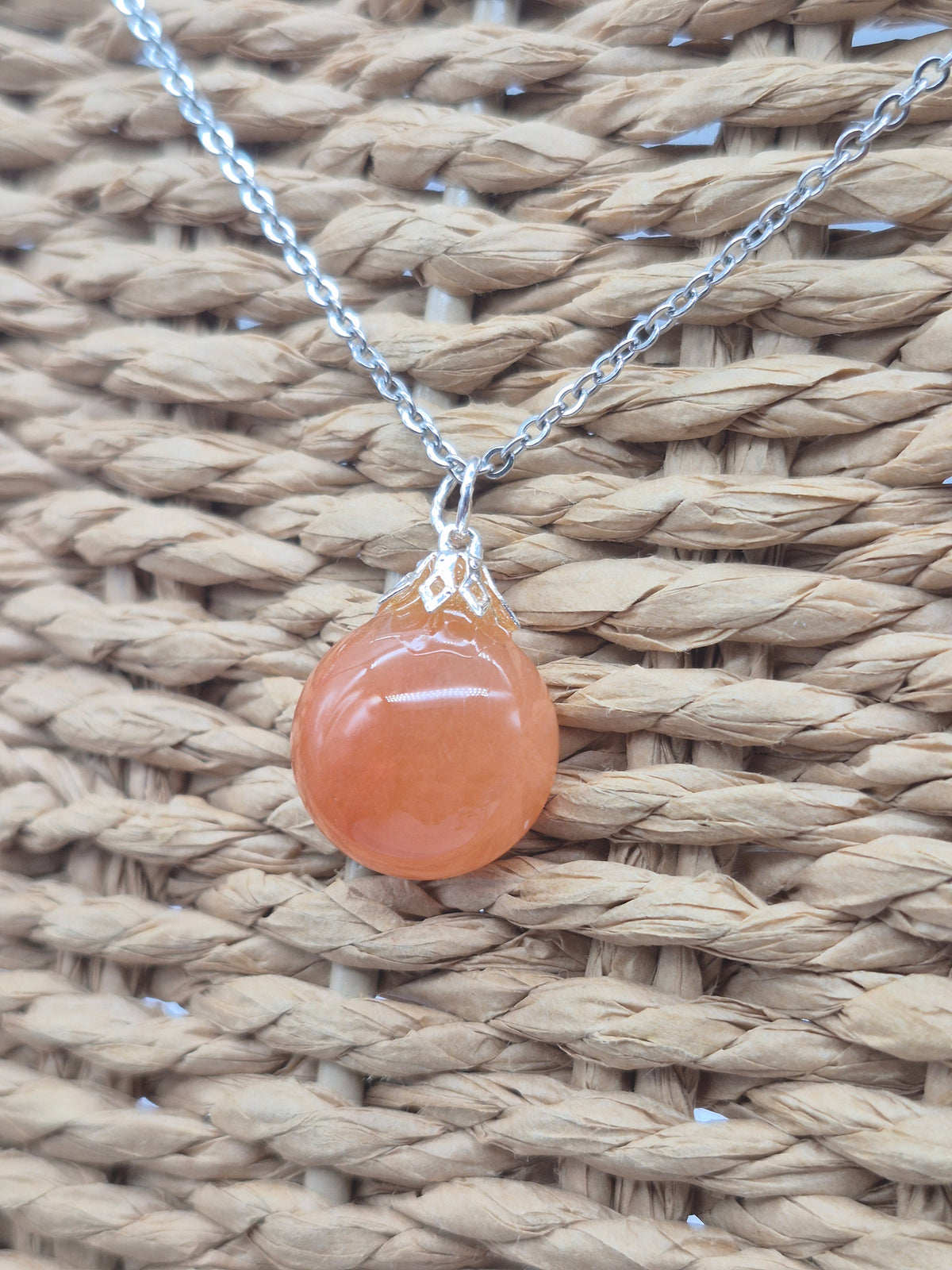 Carnelian Round Crystal Necklace with Silver Hook, Stailnless steel Chain, Healing Crystal