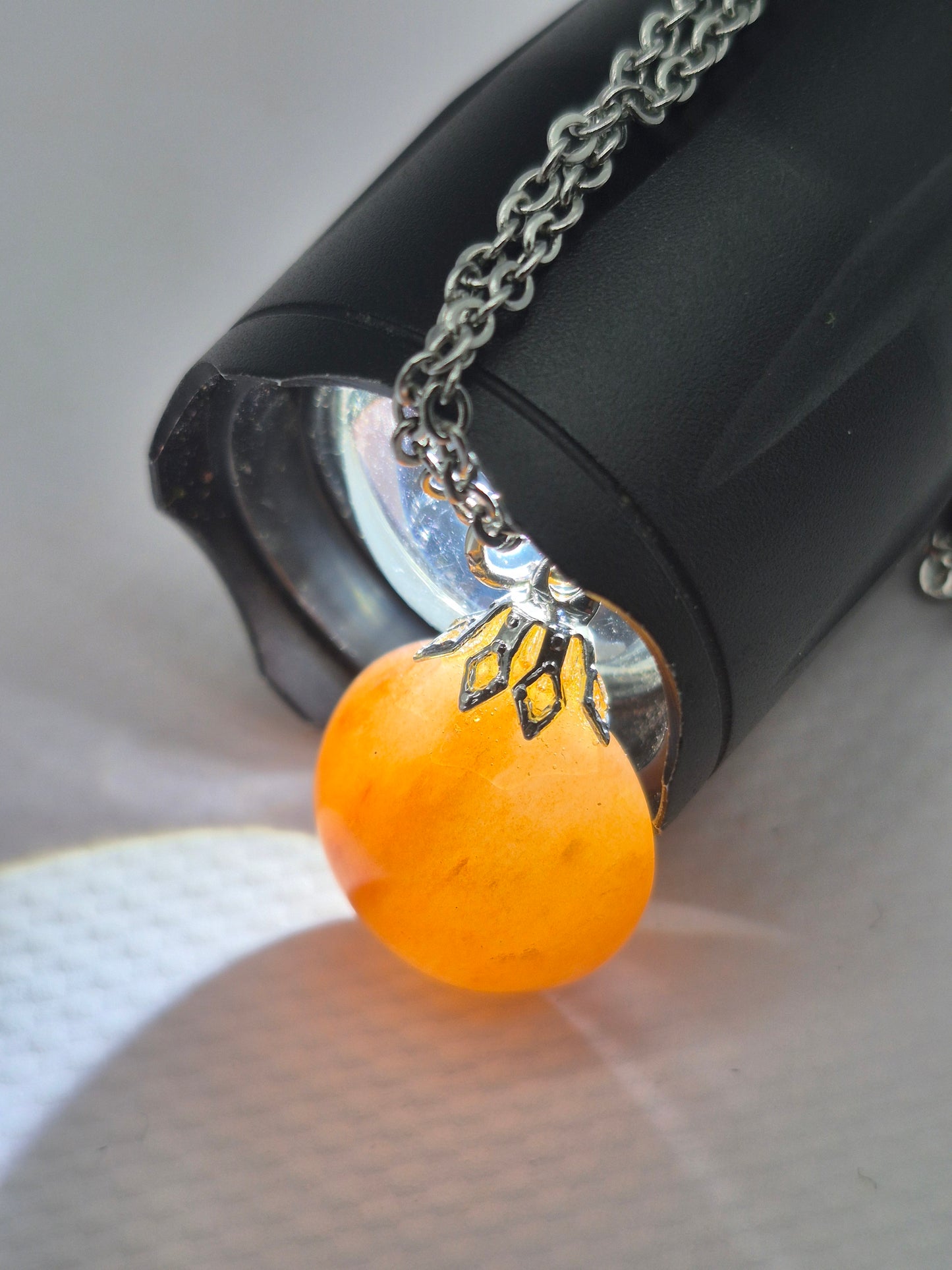 Carnelian Round Crystal Necklace with Silver Hook, Stailnless steel Chain, Healing Crystal
