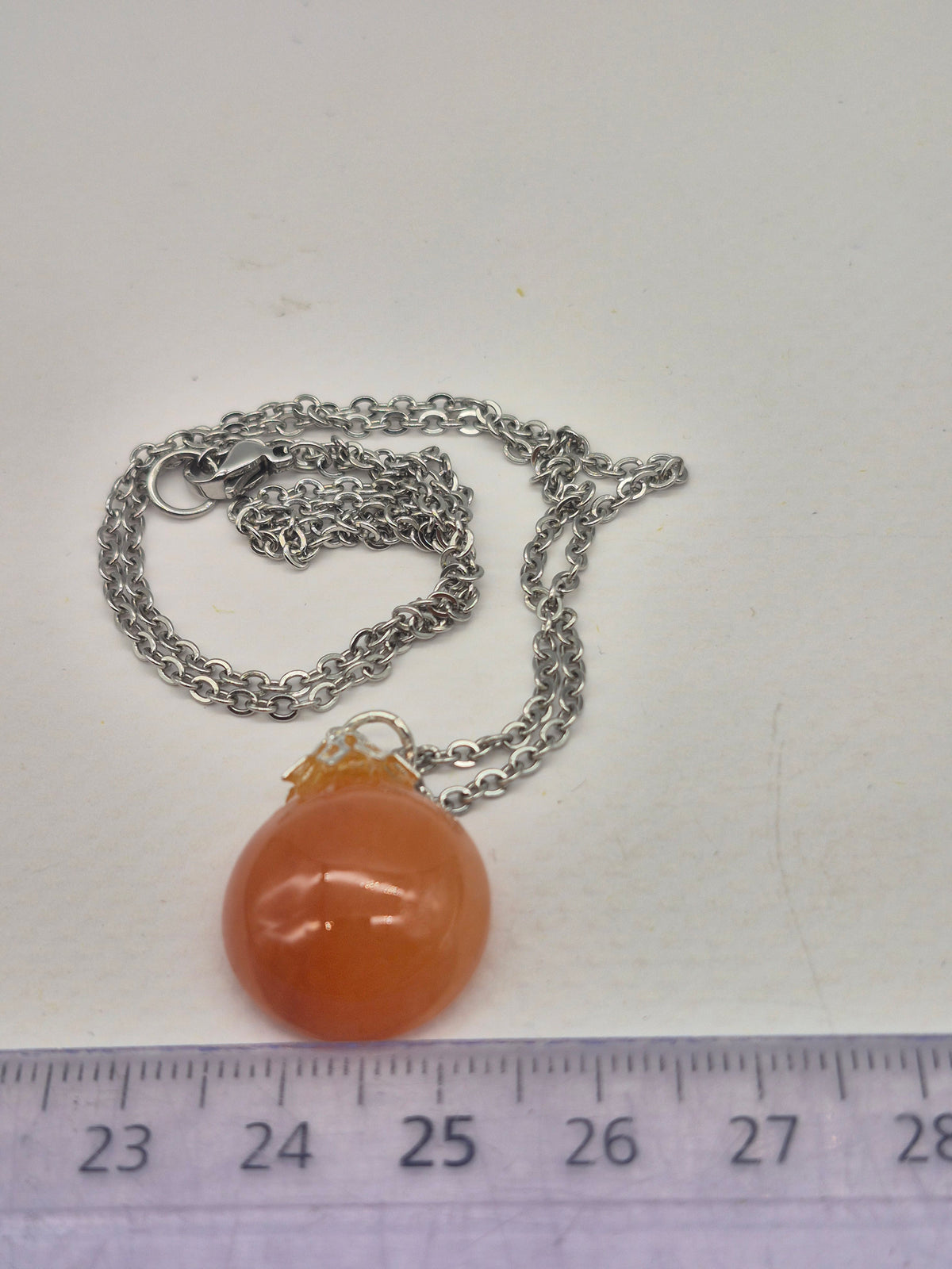 Carnelian Round Crystal Necklace with Silver Hook, Stailnless steel Chain, Healing Crystal