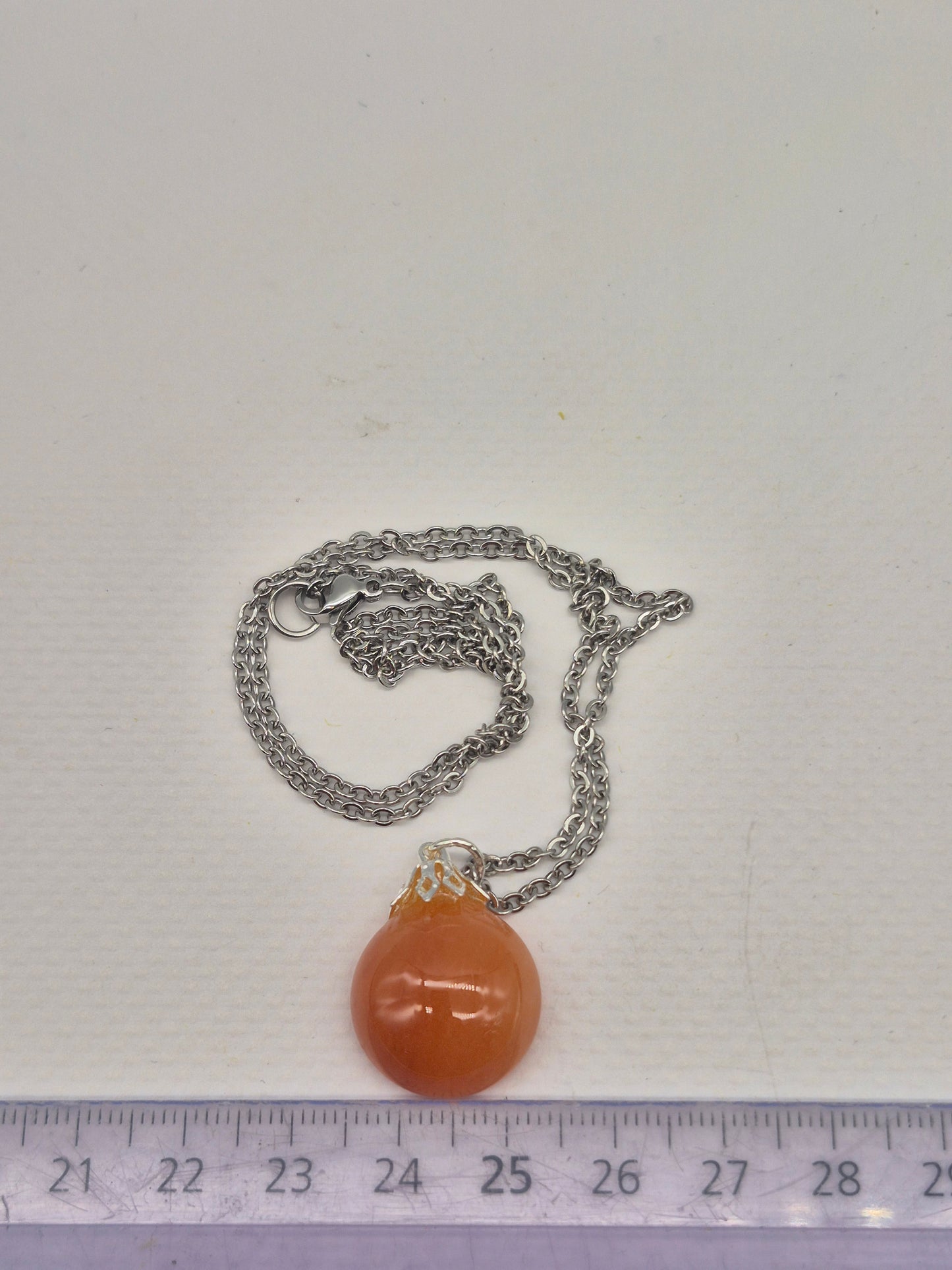 Carnelian Round Crystal Necklace with Silver Hook, Stailnless steel Chain, Healing Crystal