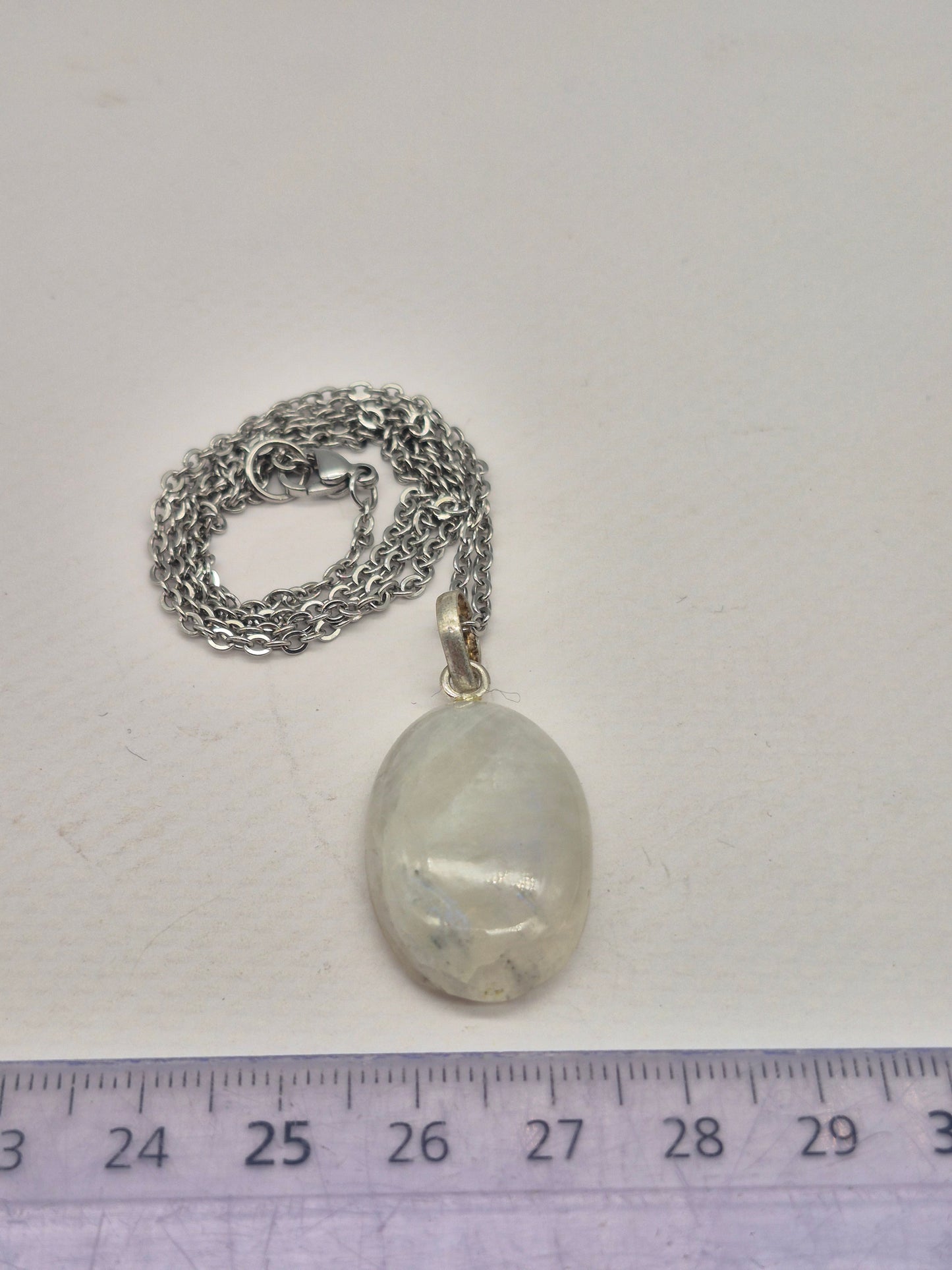 Moonstone Pendant Oval Shaped Silver Hoop, Stailnless steel Chain, Healing Crystal