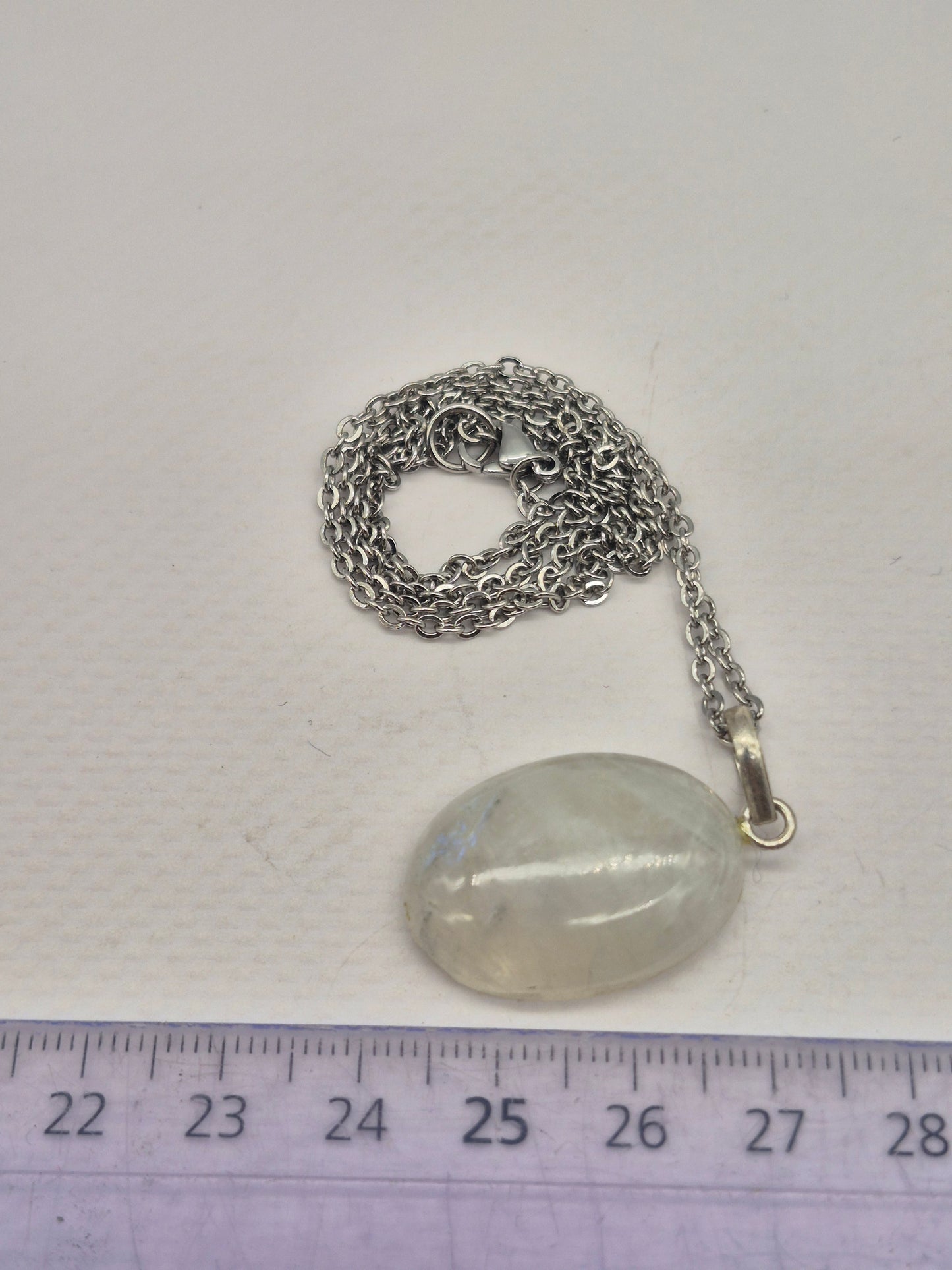 Moonstone Pendant Oval Shaped Silver Hoop, Stailnless steel Chain, Healing Crystal