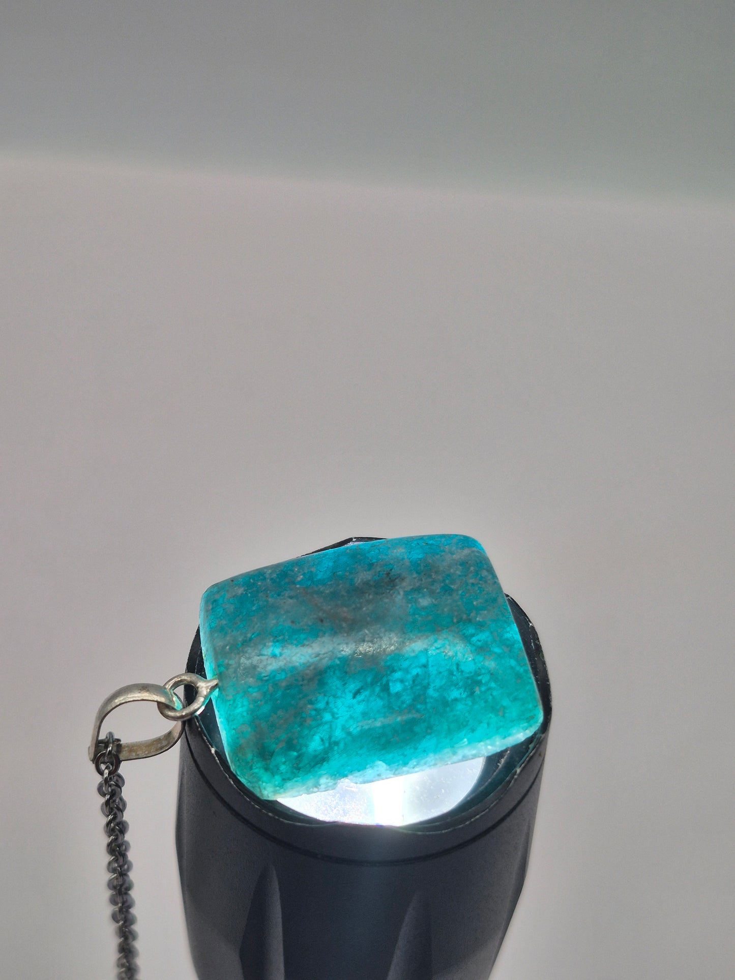Blue Apatite Crystal Necklace Silver Hoop, Stailnless steel Chain, Healing Crystal