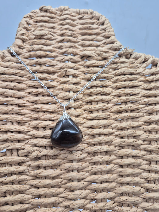 Smoked Quartz Teardrop Shaped Silver Hoop, Stailnless steel Chain, Healing Crystal