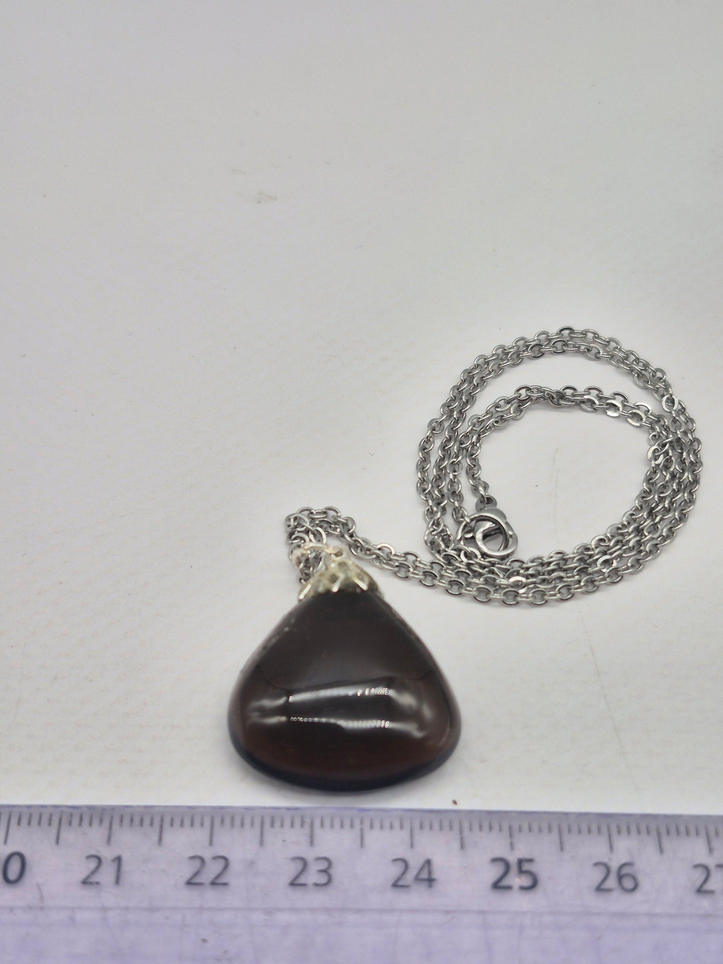 Smoked Quartz Teardrop Shaped Silver Hoop, Stailnless steel Chain, Healing Crystal