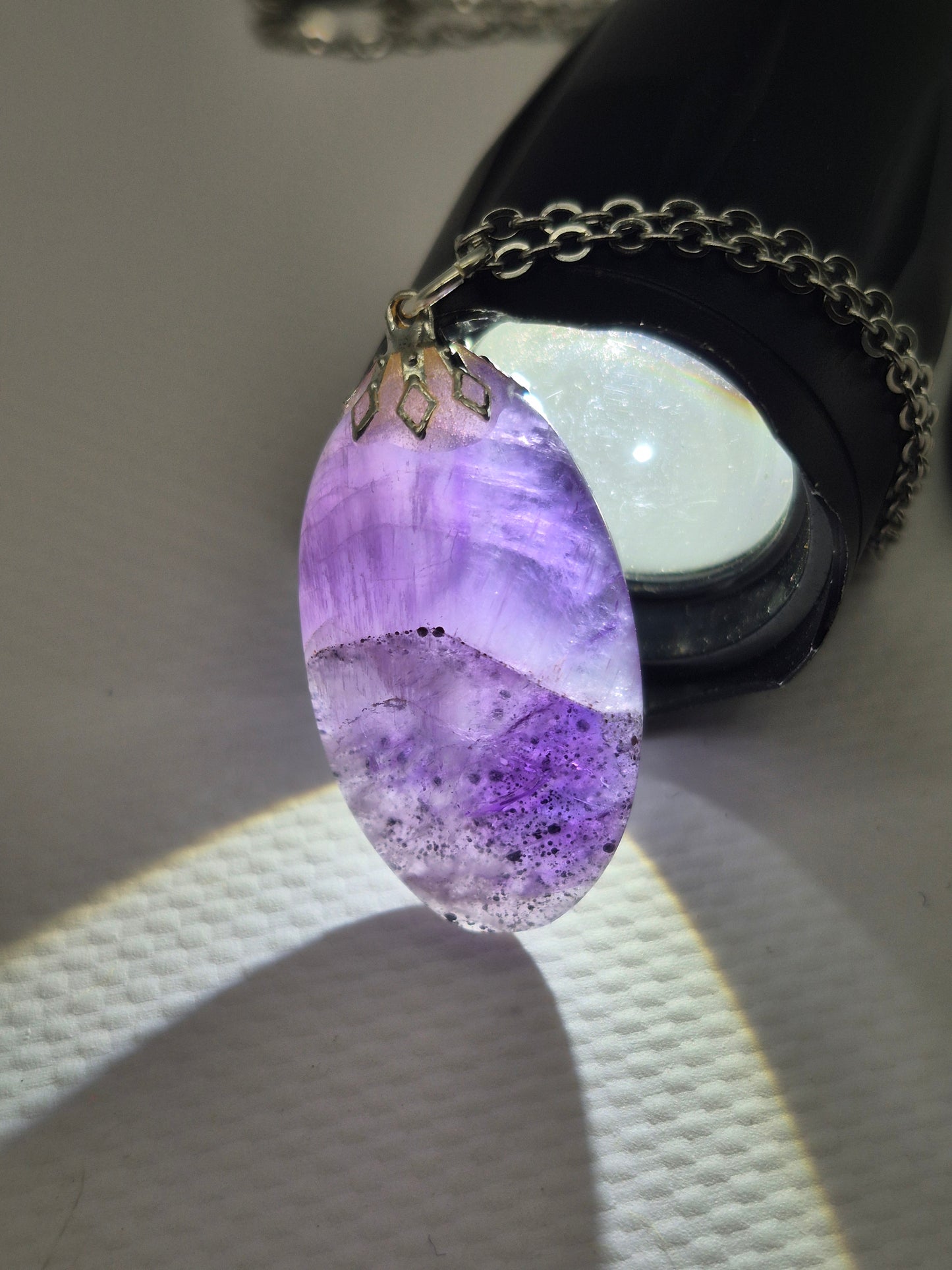 Amethyst Pendant Silver Hoop, Stailnless steel Chain, Healing Crystal
