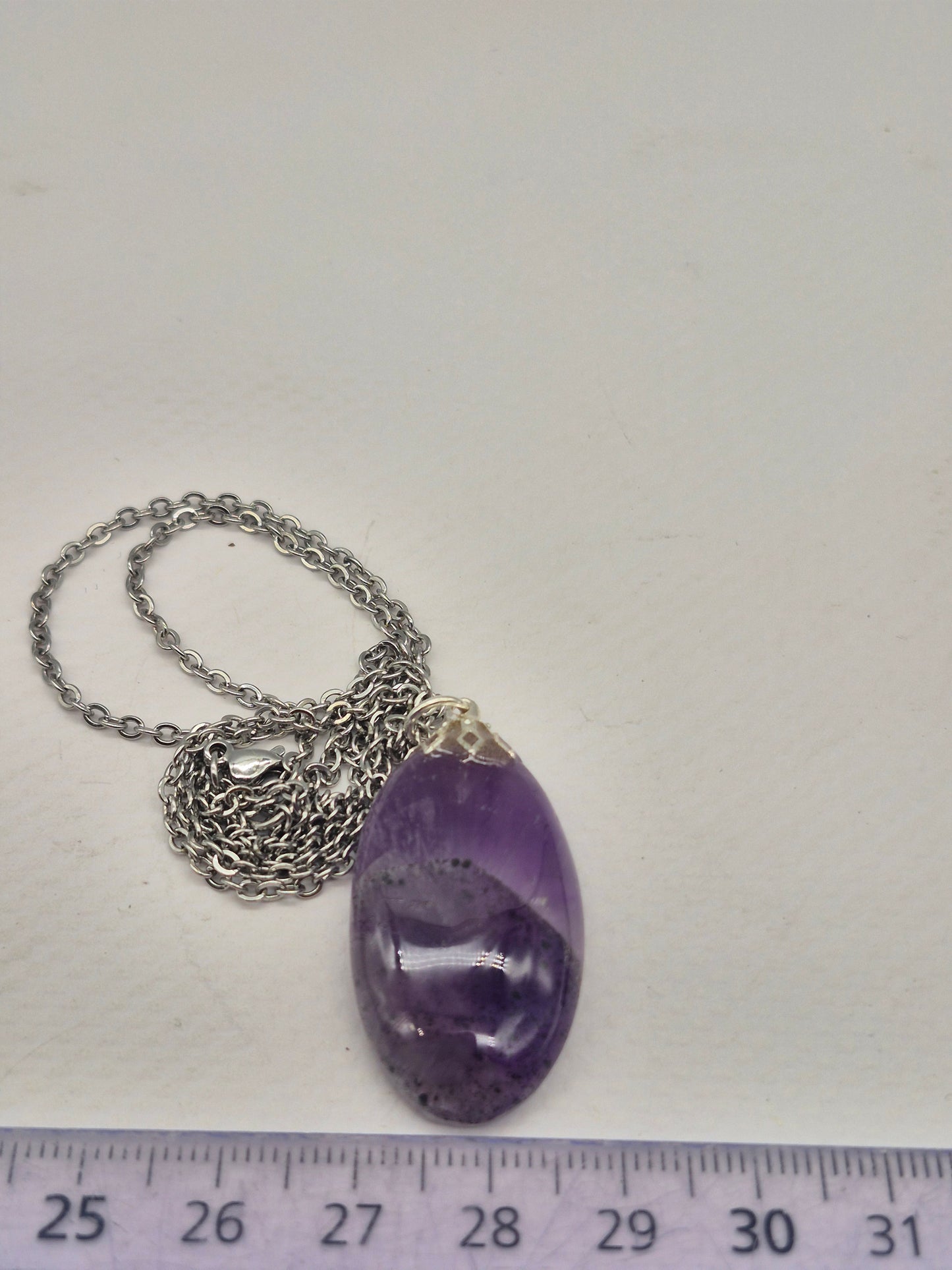 Amethyst Pendant Silver Hoop, Stailnless steel Chain, Healing Crystal
