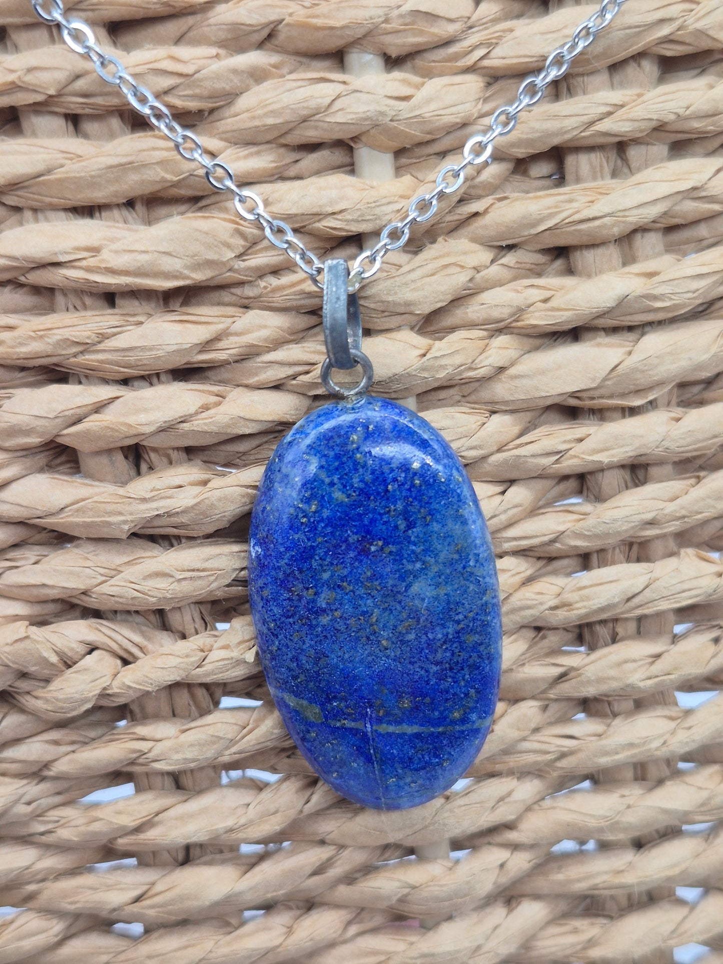 Lapi Lazuli Crystal Necklace, Lapis Lazuli Pendant Silver Hoop