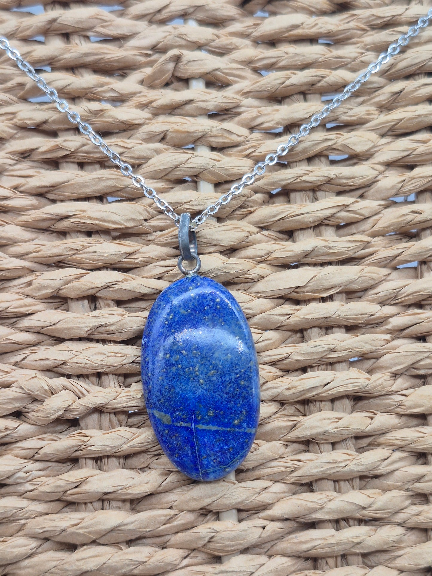 Lapi Lazuli Crystal Necklace, Lapis Lazuli Pendant Silver Hoop