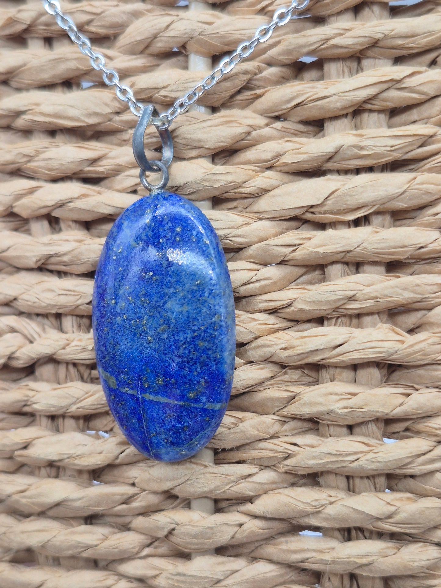 Lapi Lazuli Crystal Necklace, Lapis Lazuli Pendant Silver Hoop