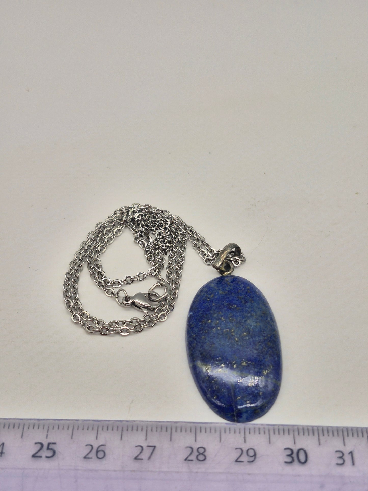 Lapi Lazuli Crystal Necklace, Lapis Lazuli Pendant Silver Hoop