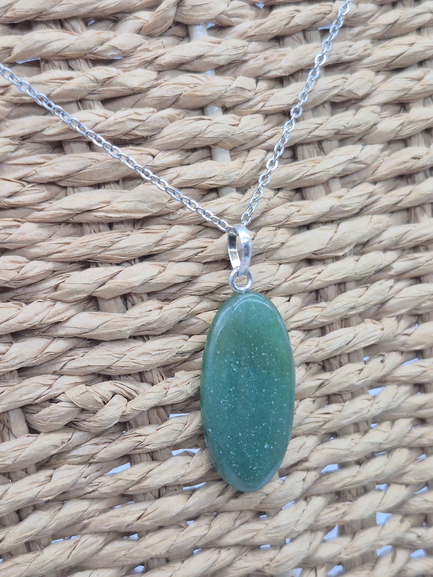 Green Aventurine Necklace – Crystal Pendant with Stainless Steel ChaiN, Silver Hoop