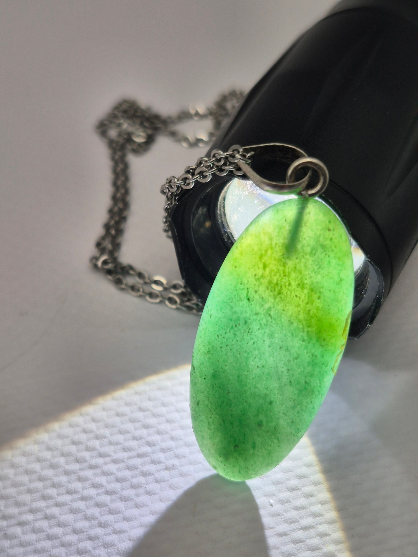 Green Aventurine Necklace – Crystal Pendant with Stainless Steel ChaiN, Silver Hoop